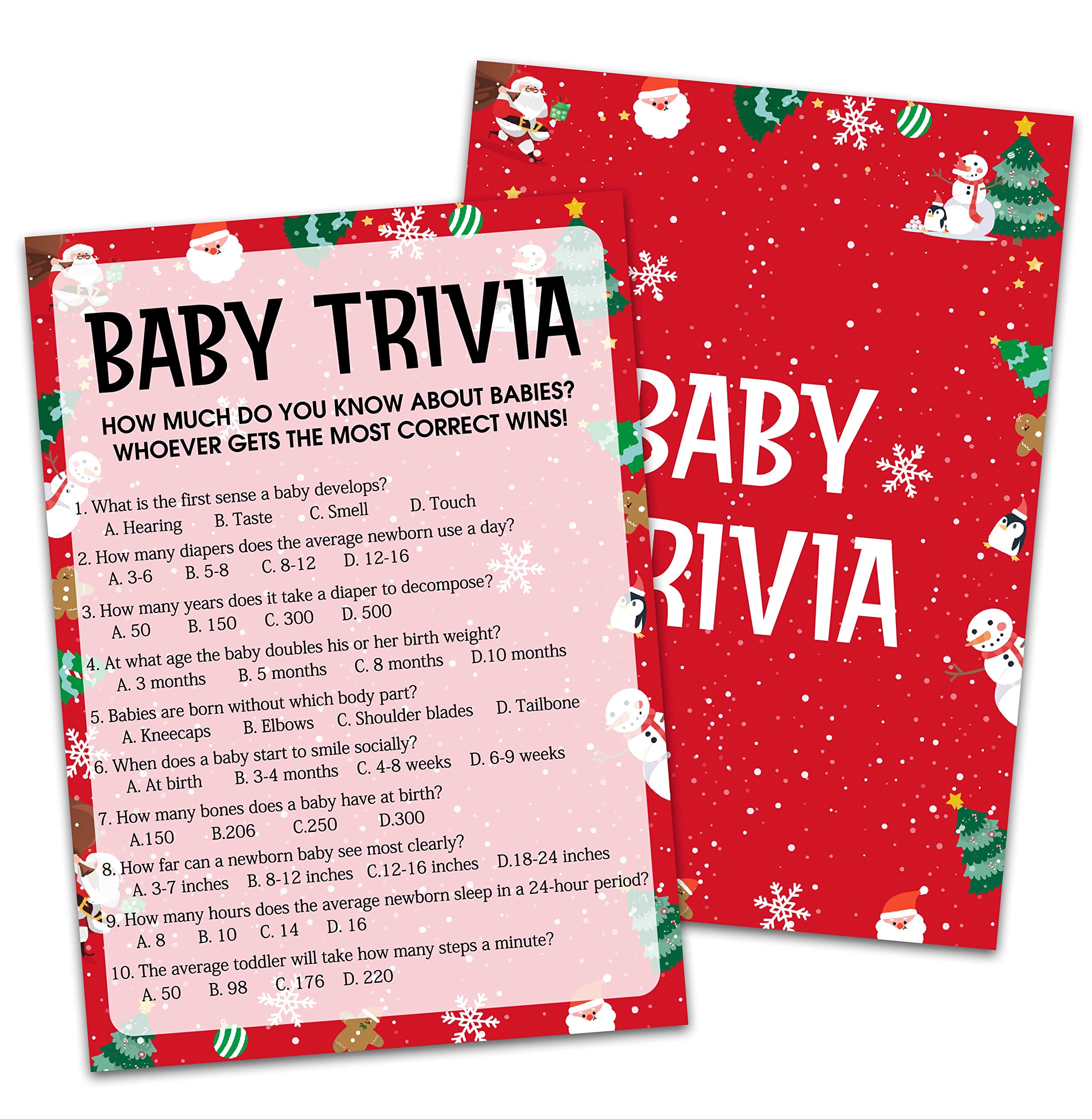 30-Pack Baby Shower Game Cards - Fun Baby Trivia & Gender Neutral Christmas Party Games - Perfect for Baby Showers, Holiday Parties & Family Gatherings