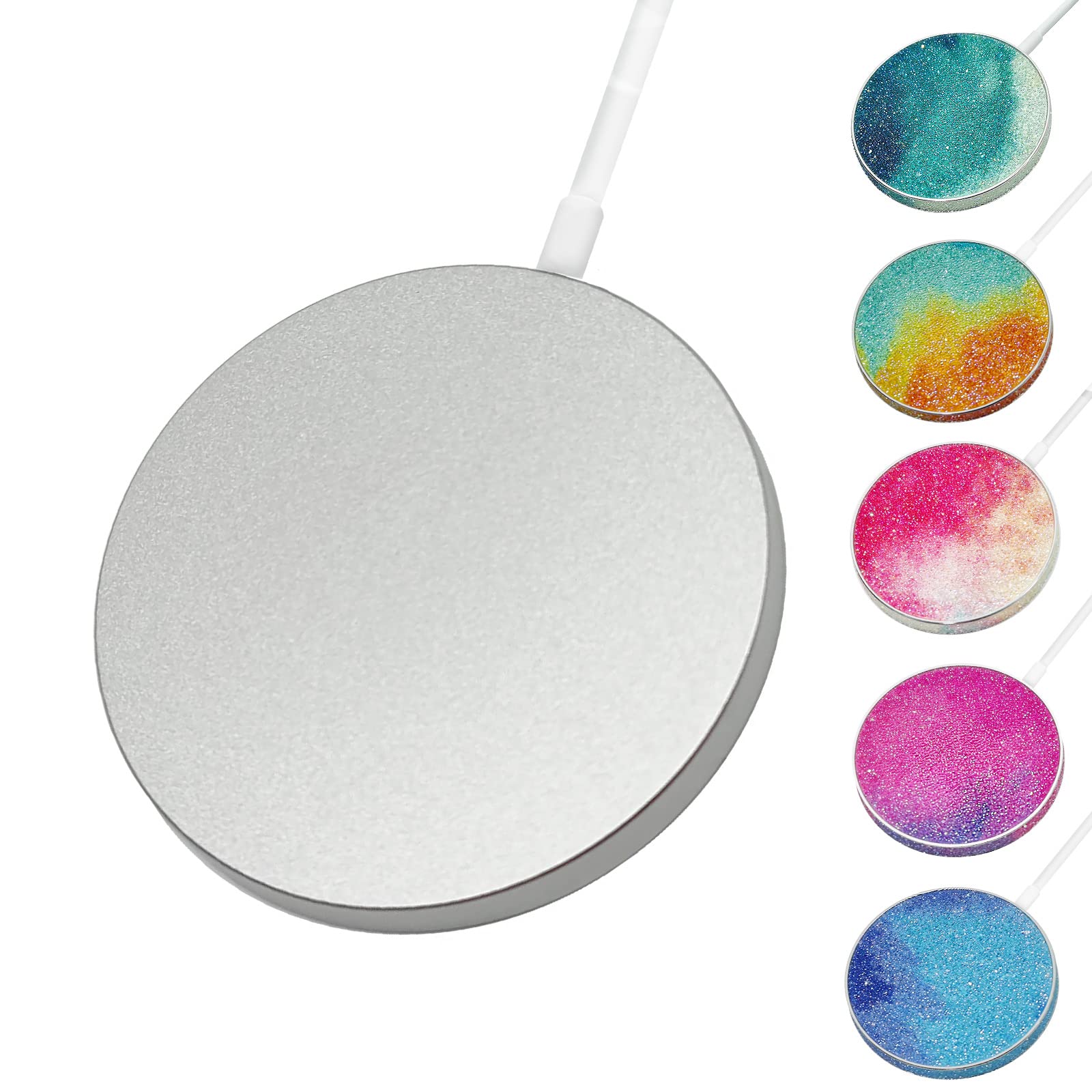 15W Max Qi-Certified Wireless Charger Pad with Bling Design - MagSafe Compatible for iPhone 13/14/12/11/X/XR/SE, AirPods & Galaxy Note/S21/S20/S10/S9 | Fast Charging with Type-C Cable (No AC Adapter) | Perfect for Bedside, Office & Car Use (Natural White)