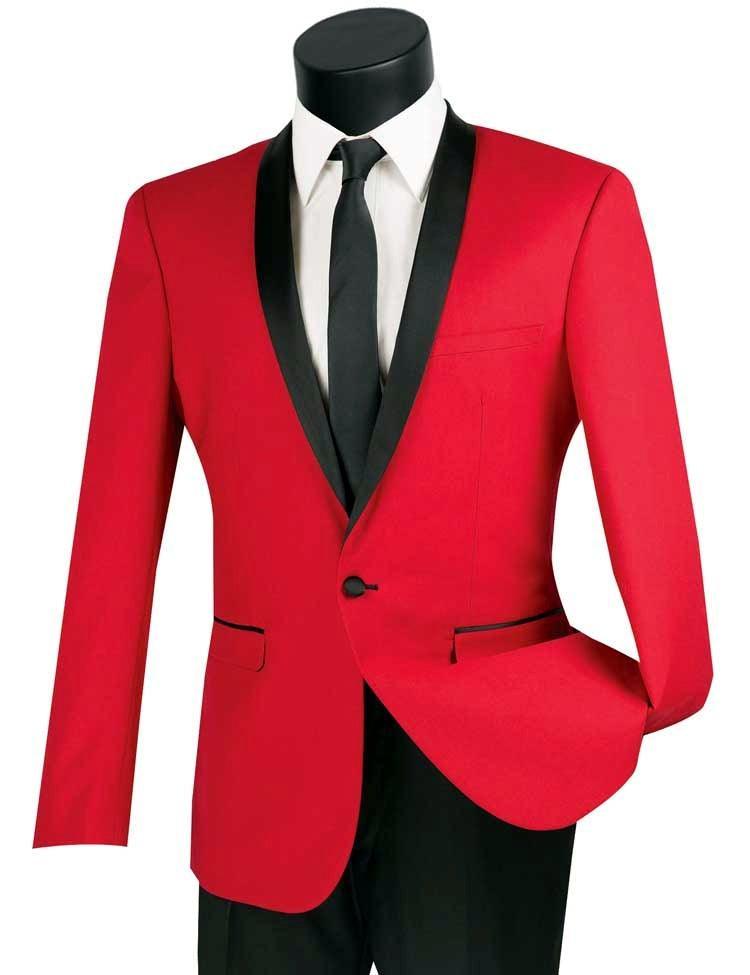 Elegant Red Slim Fit Tuxedo Suit with Black Shawl Lapel & Matching Pants | Formal Wear for Weddings, Prom, Black Tie Events & Special Occasions