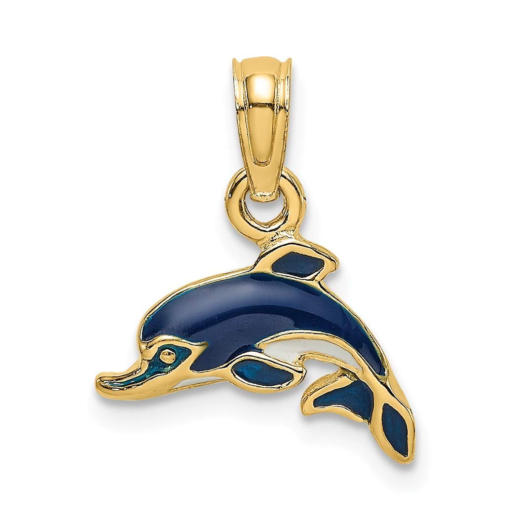 12mm 14k Gold Blue Enamel Dolphin Charm Pendant Necklace for Women - Elegant Jewelry Gift for Birthday, Anniversary & Special Occasions | Perfect for Beach Vacations & Summer Outfits