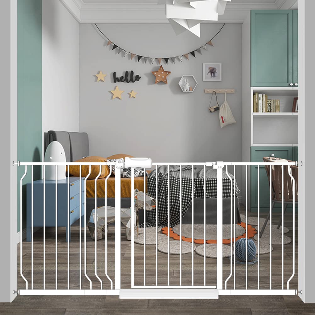 Extra Wide Baby Gate 62-67 Inch - Pressure Mounted No Drill Safety Gate for Stairs, Doorways, Pets & Toddlers | Indoor/Outdoor Use | Walk-Through Design for Easy Access | Perfect for Homes with Dogs and Small Children