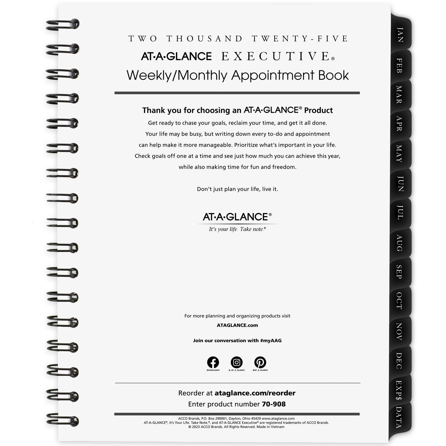 AT-A-GLANCE Executive 2025 Planner Refill - Weekly & Monthly Appointment Book for 70-545, 6.5