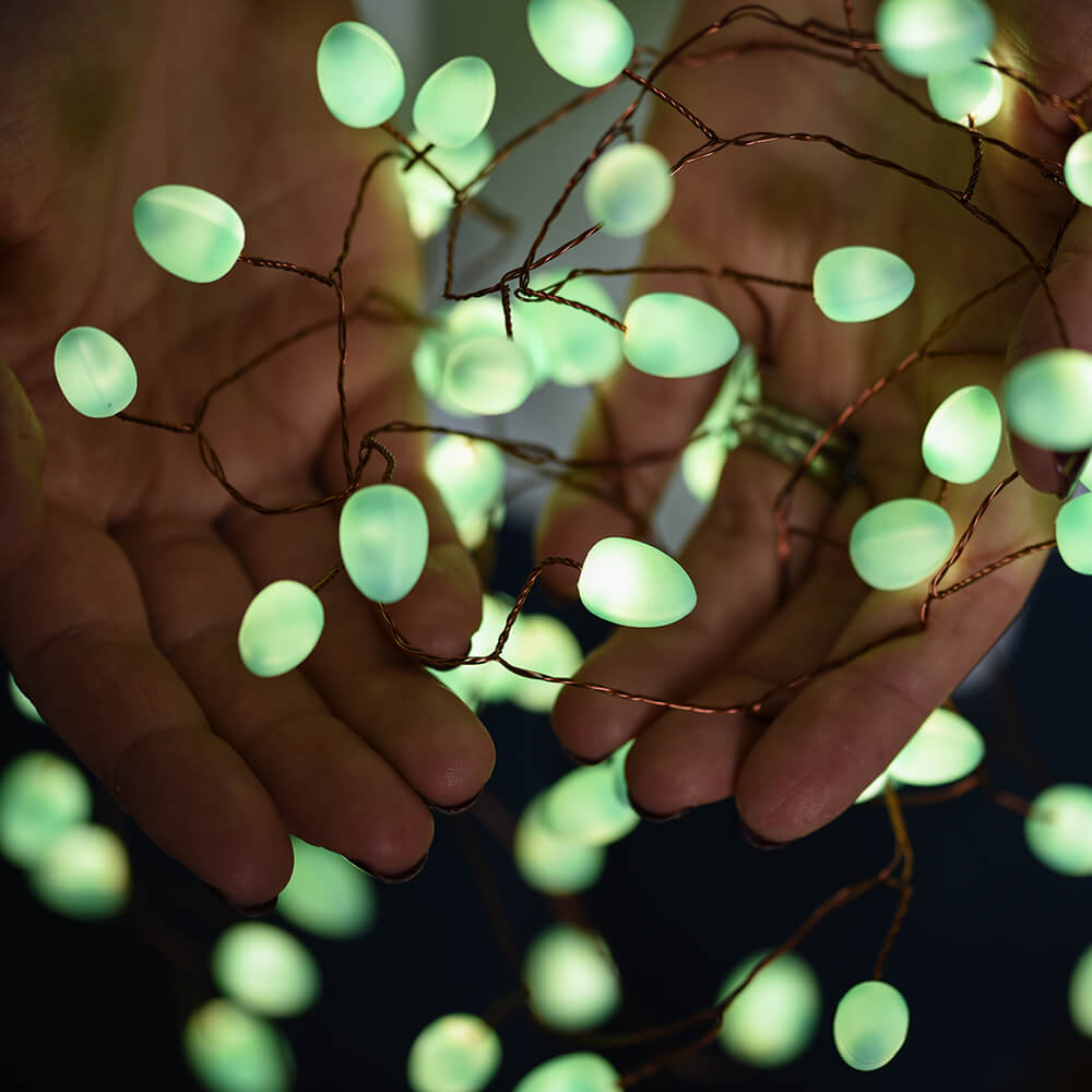 Mint Green Teardrop Fairy Lights - 20ft 50 LED Battery Operated Waterproof String Lights for Bedroom, Wedding, Party, Garden & Outdoor Decor
