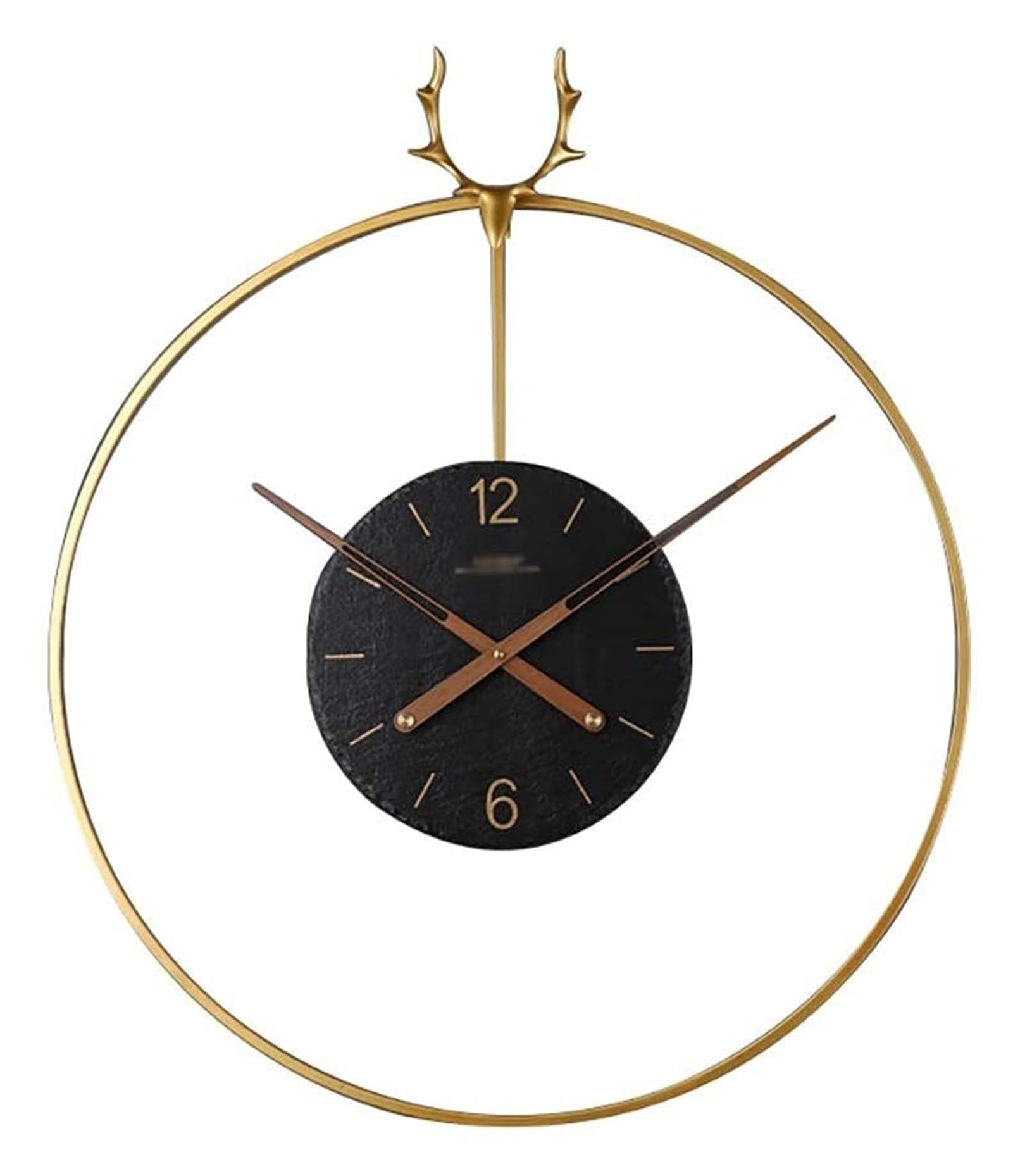 JIAW Creative Large Metal Wall Clock - Silent Non-Ticking Battery Operated Round Decor Clock for Living Room, Bedroom, Office - Numberless Design in Black or Gold