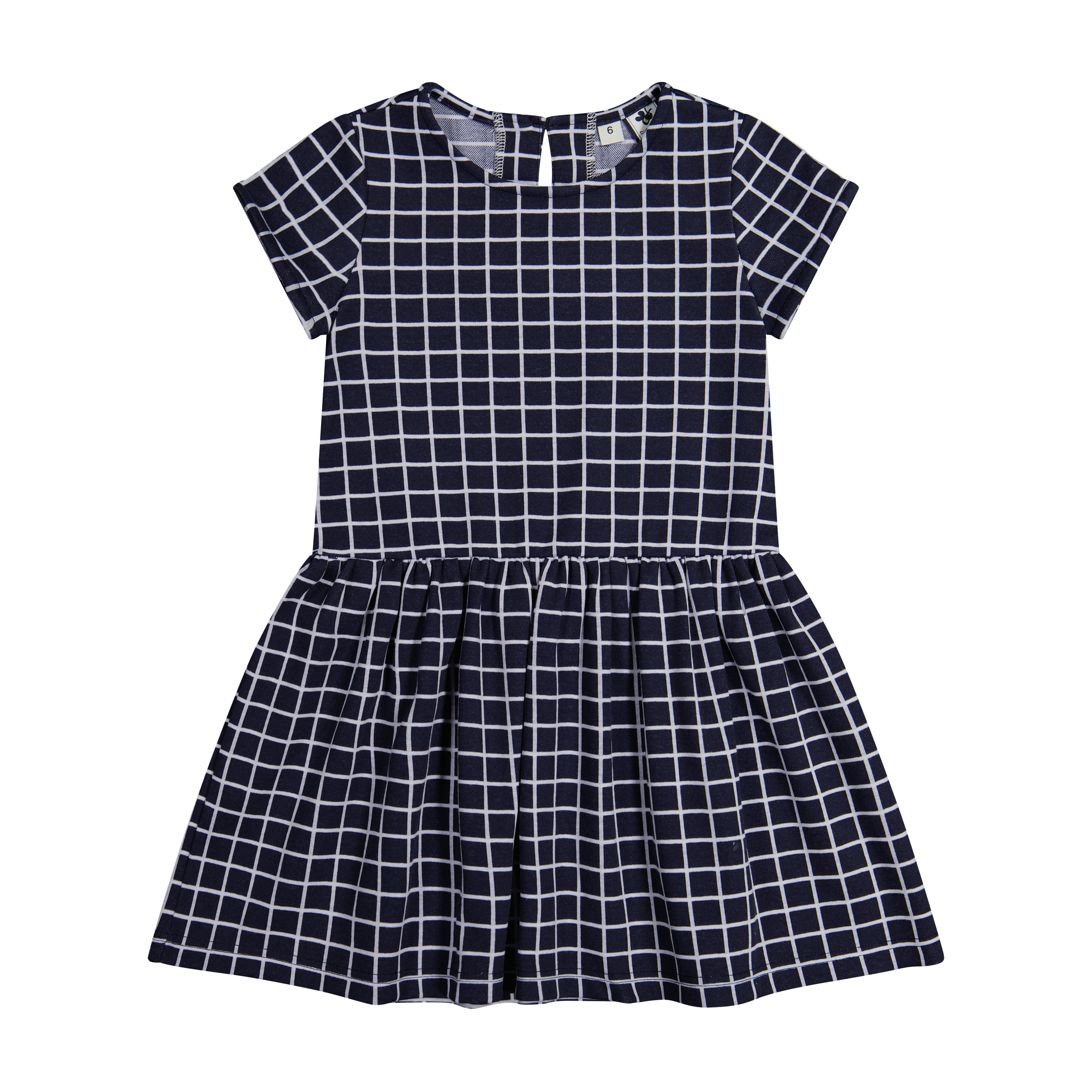 Palmer Girls Drop Waist Dress - Navy Windowpane Check Plaid Floral Dress for School, Parties & Special Occasions