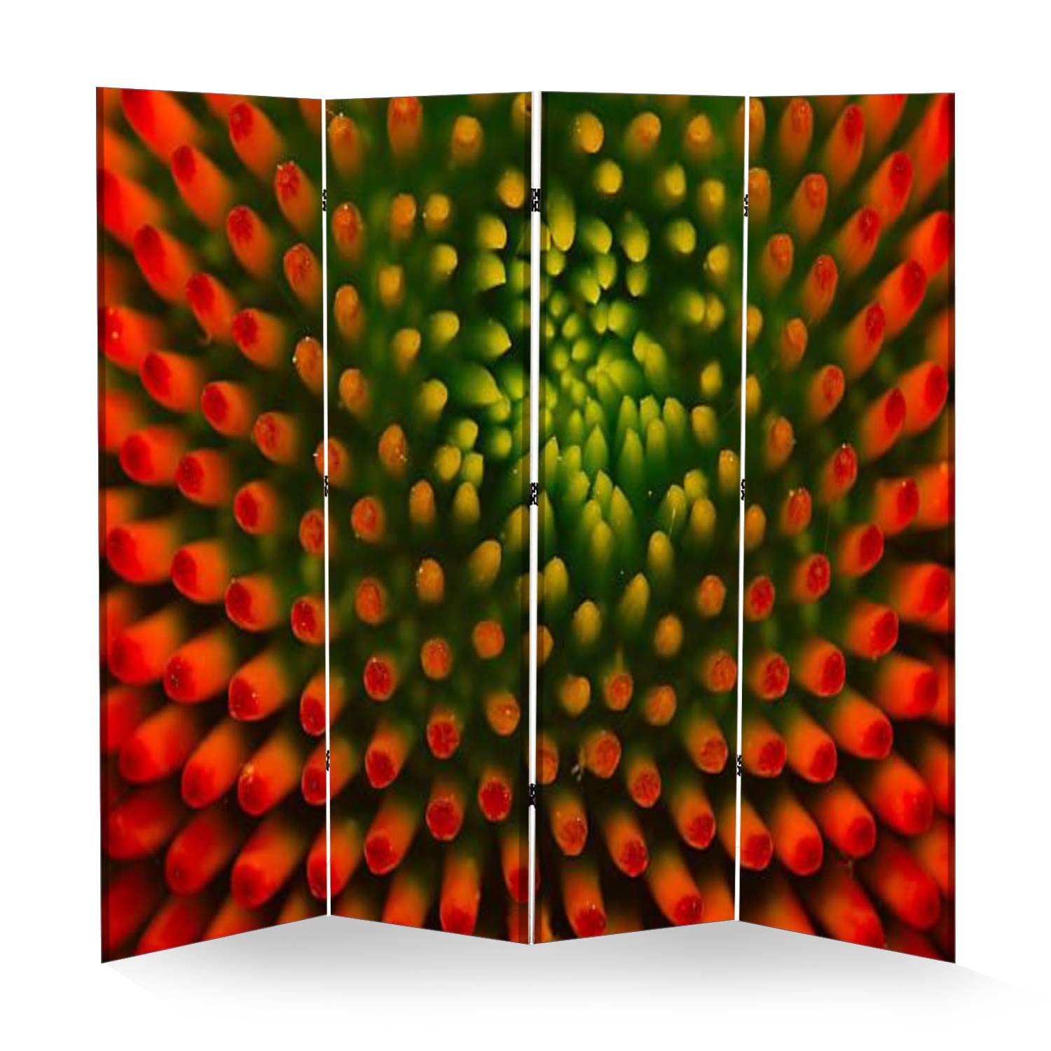 Wooden Folding Room Divider - 4-Panel Green to Orange Canvas Privacy Screen with Nobs | Dual-Sided Partition for Home Office, Bedroom & Indoor Space Divider | Perfect for Room Separation, Display Shelves & Decorative Wall Panels