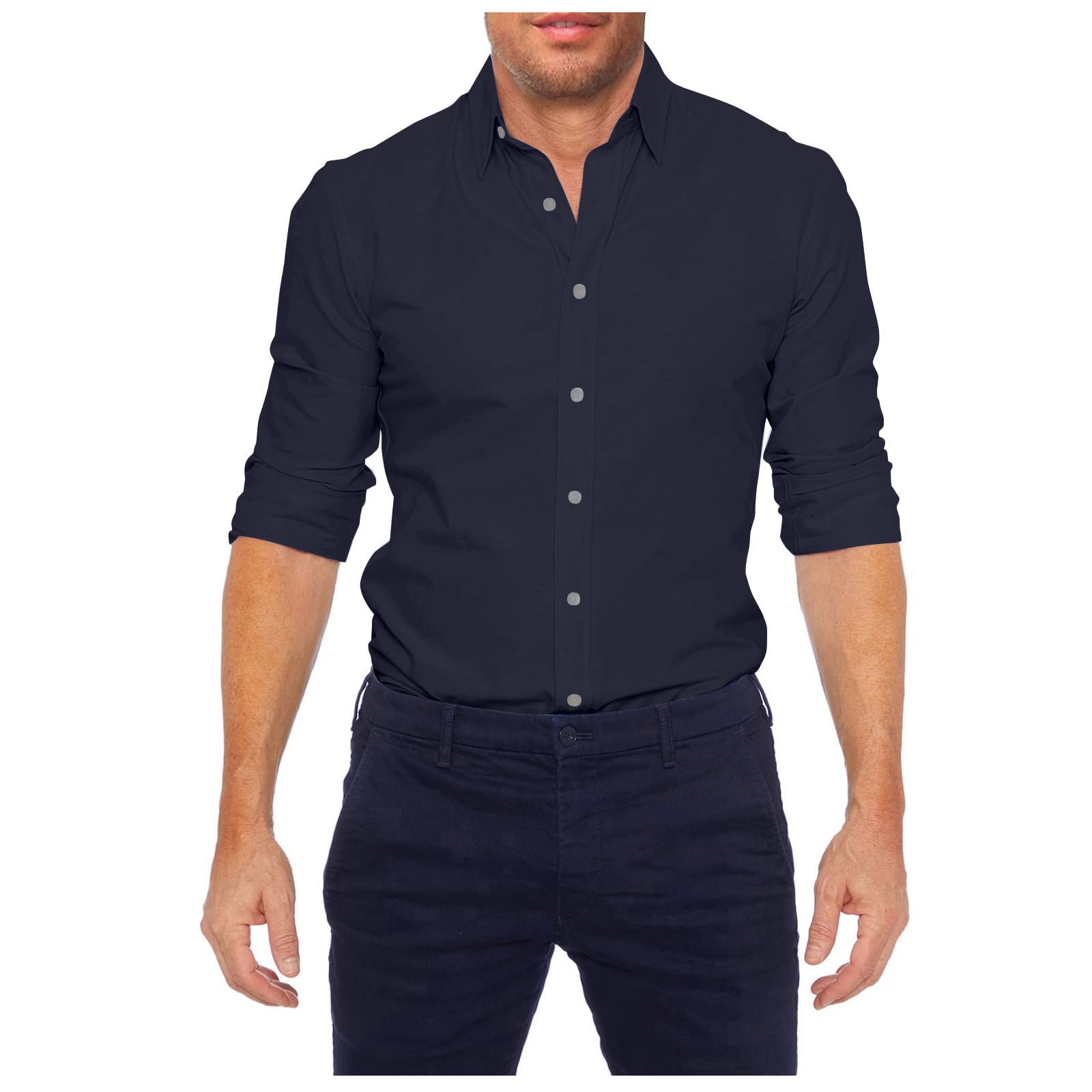 Men's Oxford Stretch Zip Shirt - Long Sleeve Button Down Collared Dress Shirt for Business, Formal & Wedding | Breathable Comfort Fit for Office, Interviews & Special Occasions