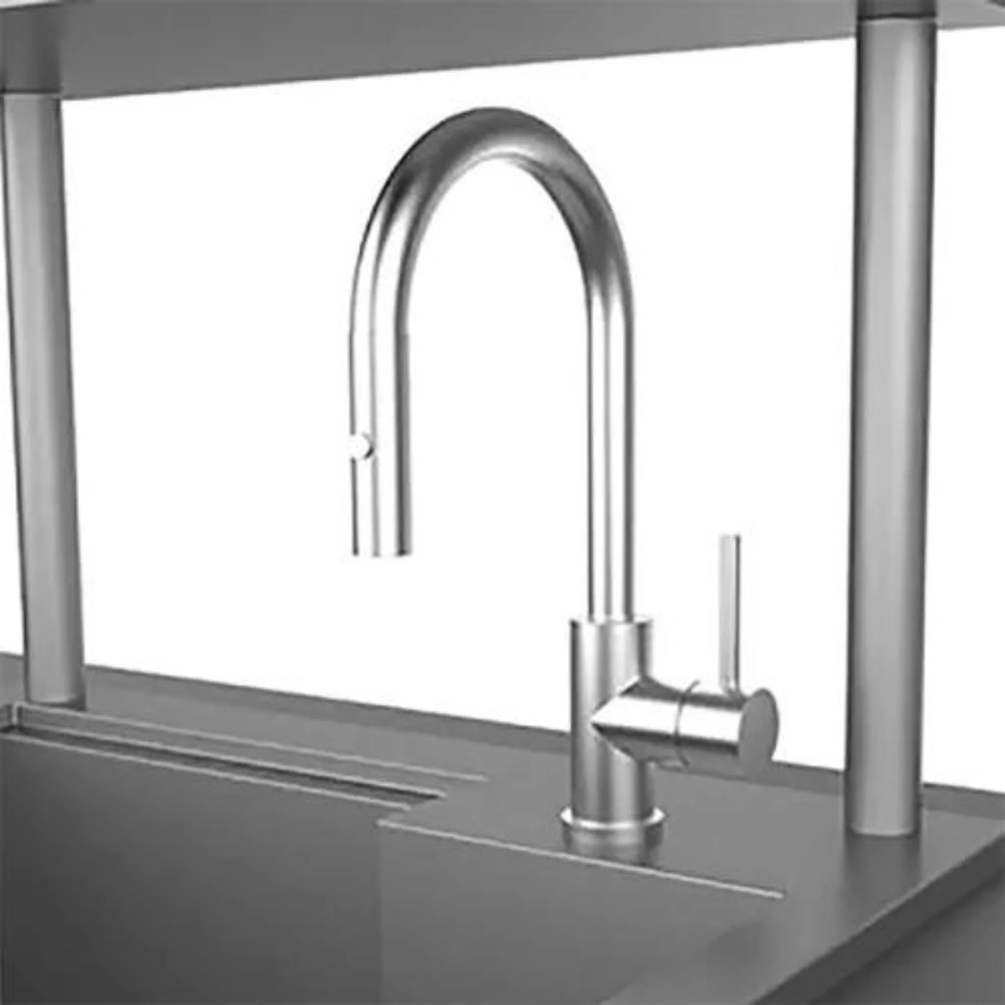 Hestan Outdoor Grade Hot and Cold Single Handle Pull-Out Spray Faucet - Durable Stainless Steel for Patio, Garden & RV Use