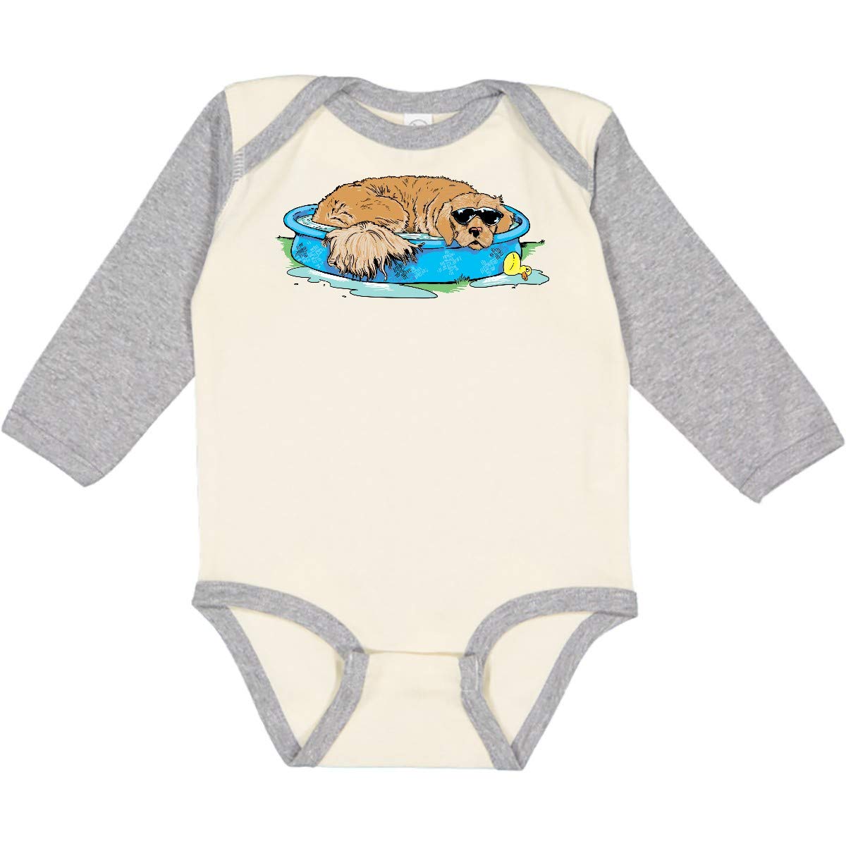 Inktastic Dog Days of Summer Cute Golden Retriever Swimming Pool Long Sleeve Baby Bodysuit - Perfect for Summer Outings, Beach Trips & Family Photos