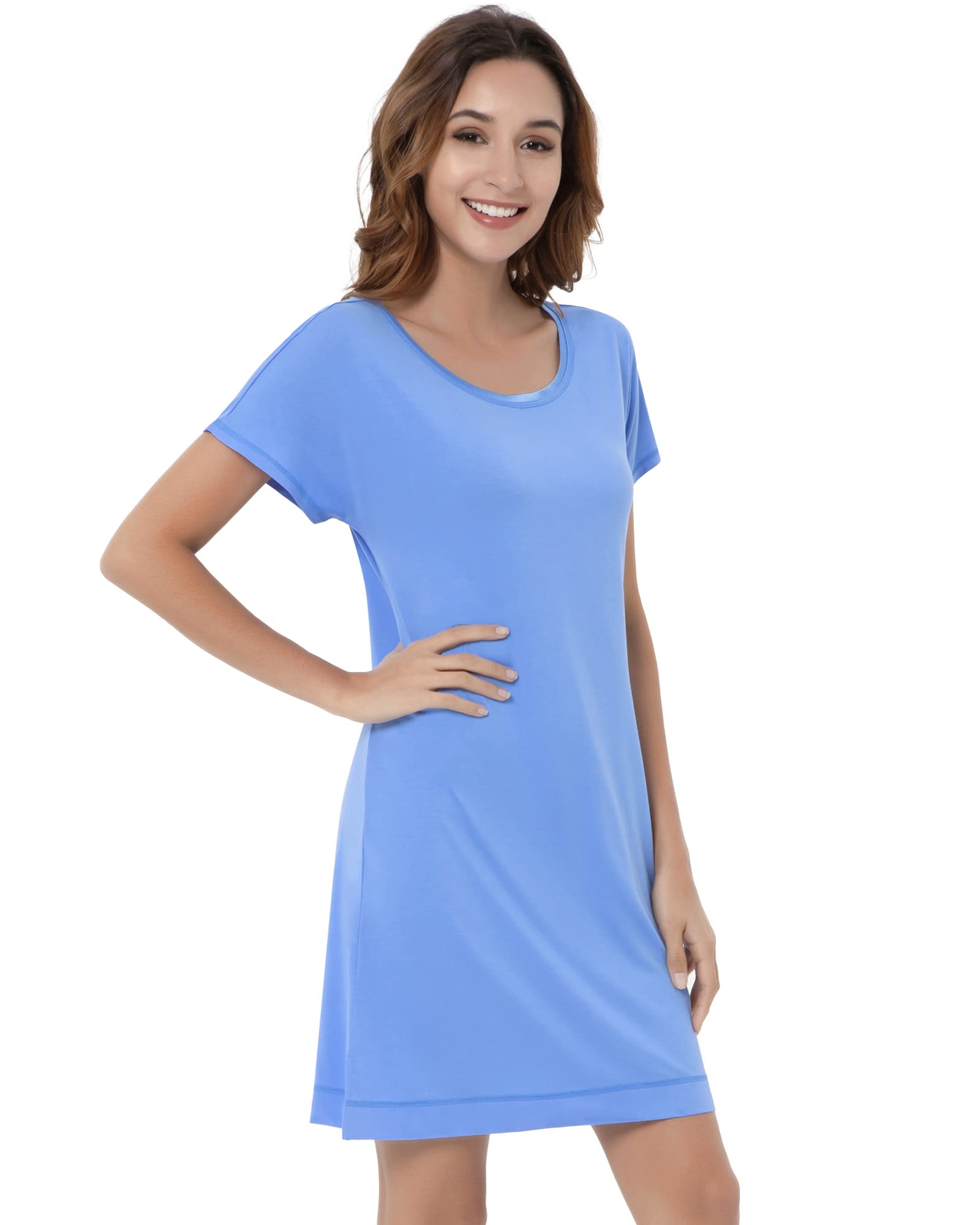 NACHILA Soft Bamboo Nightgowns for Women - Lightweight Short Sleeve Sleep Shirt & Lounge Dress - Plus Size S-4X - Perfect for Sleeping, Relaxing at Home, and Summer Comfort