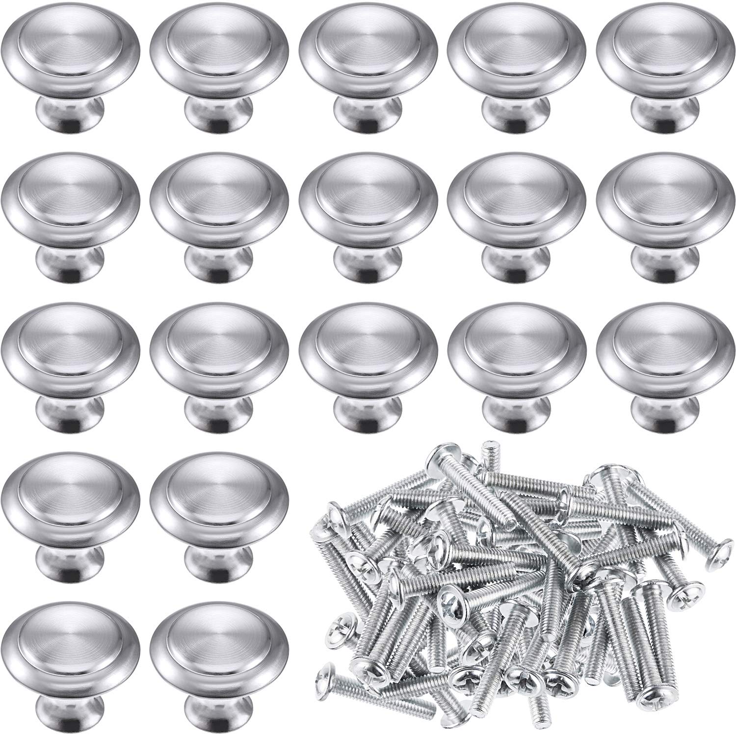 Bememo 24 Pack Silver Cabinet Knobs - 1.06 x 0.79 Inch Round Kitchen Drawer Handles, Dresser Pulls, Durable Hardware for Cabinets, Wardrobes, and Furniture