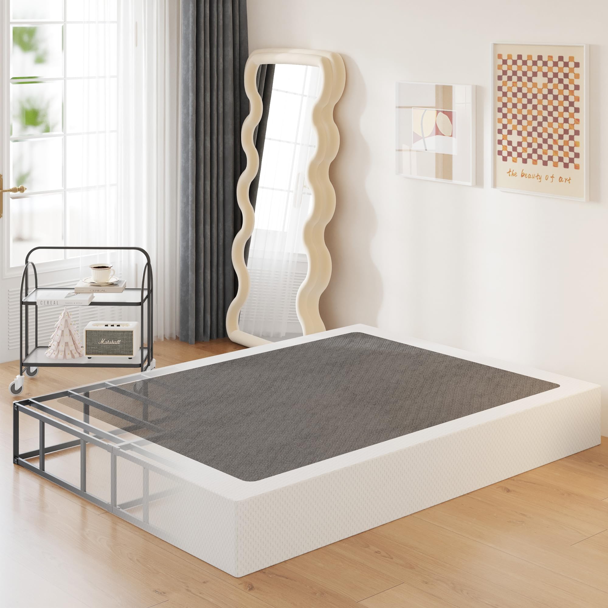 10 Inch High Profile King Box Spring - Heavy Duty Metal King Size Mattress Foundation with Fabric Cover - Sturdy, Easy Assembly & Noise Free - Black - Perfect for Bedroom, Guest Room & Dormitory