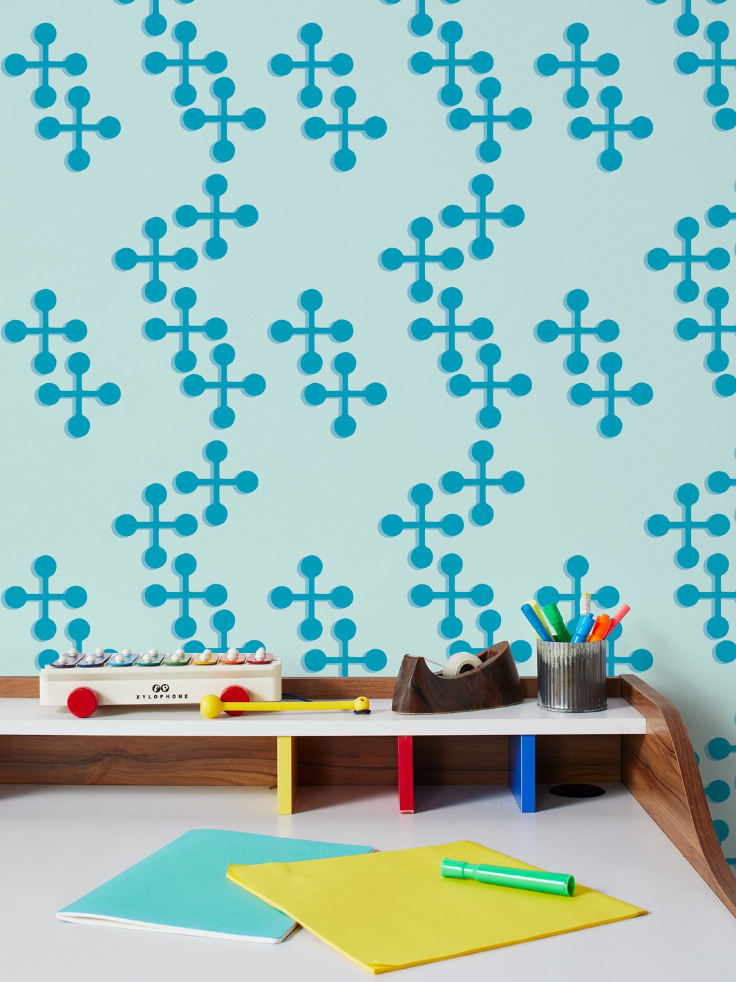 Fisher Price™ Blue & White Two-Tone Wallpaper - Large Roll for Nursery, Kids Room & Playroom Decor