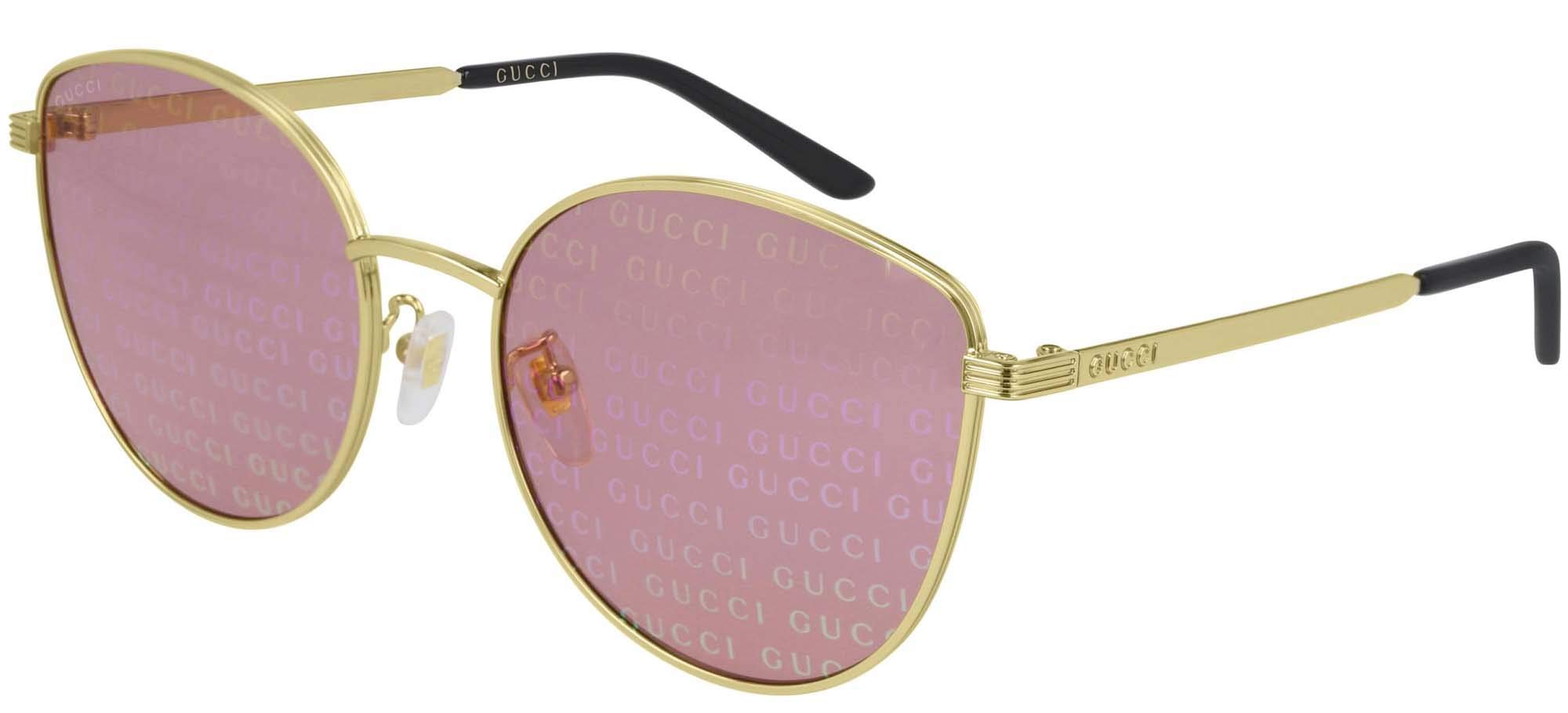 Gucci GG0807SA 004 Women's Sunglasses - Gold Frame with Pink Lenses, 58mm Size | UV Protection, Fashion Accessory for Beach, Driving & Outdoor Activities