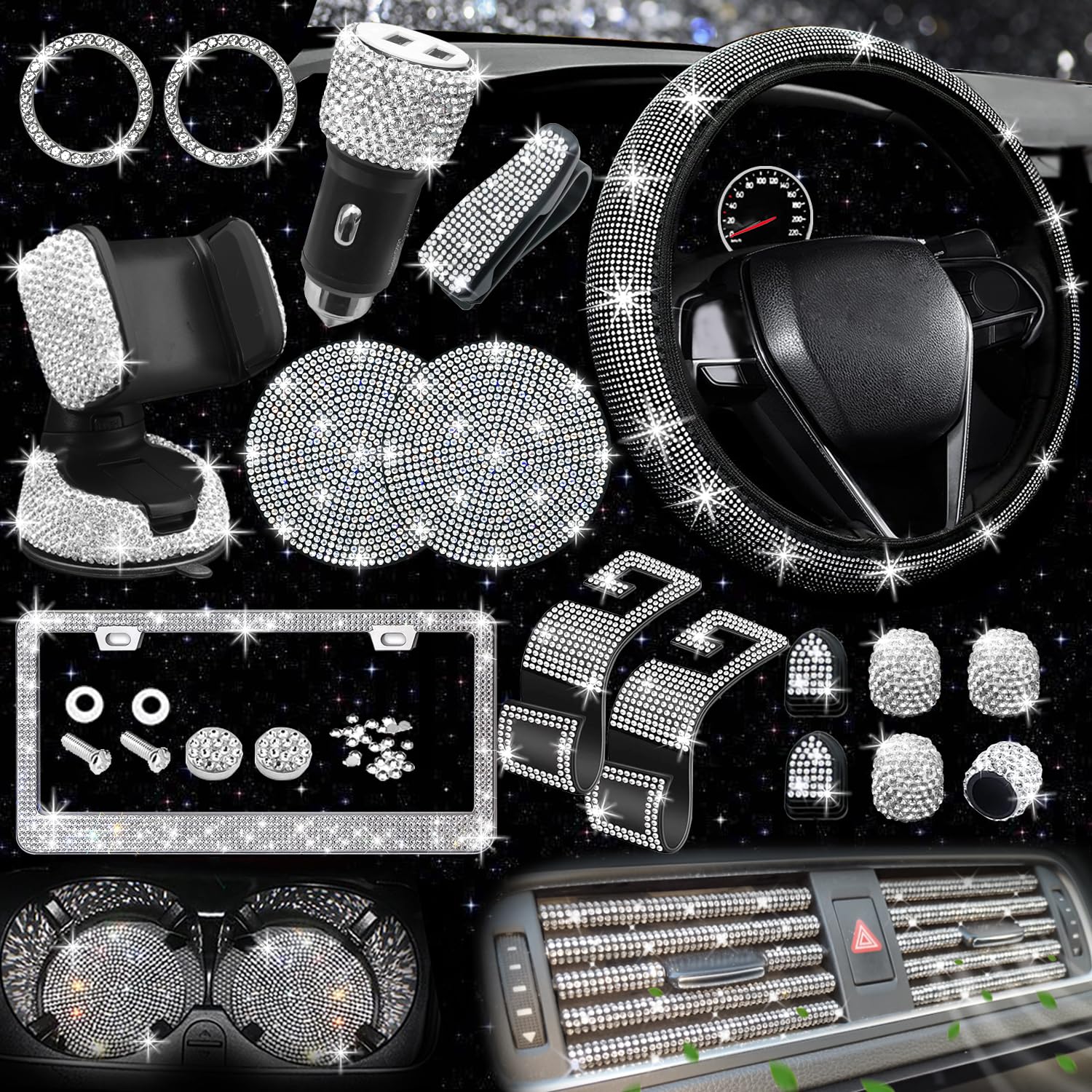 27 Pcs Bling Car Accessories Set for Women - Universal 15