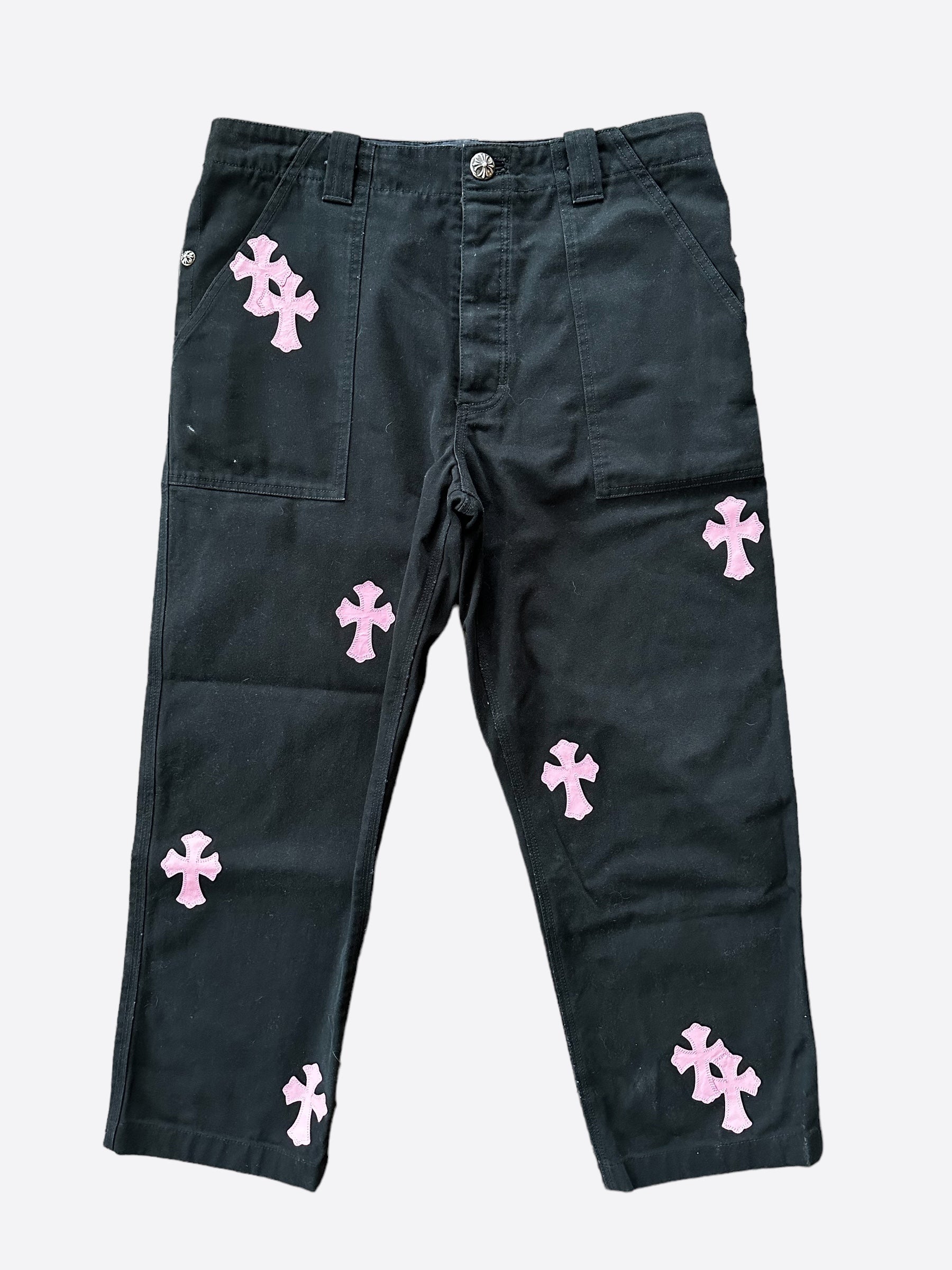 Chrome Hearts Black & Pink Cross Patch Cargo Pants - Unique 1/1 Design for Streetwear & Gothic Fashion | Perfect for Concerts, Festivals & Edgy Outfits