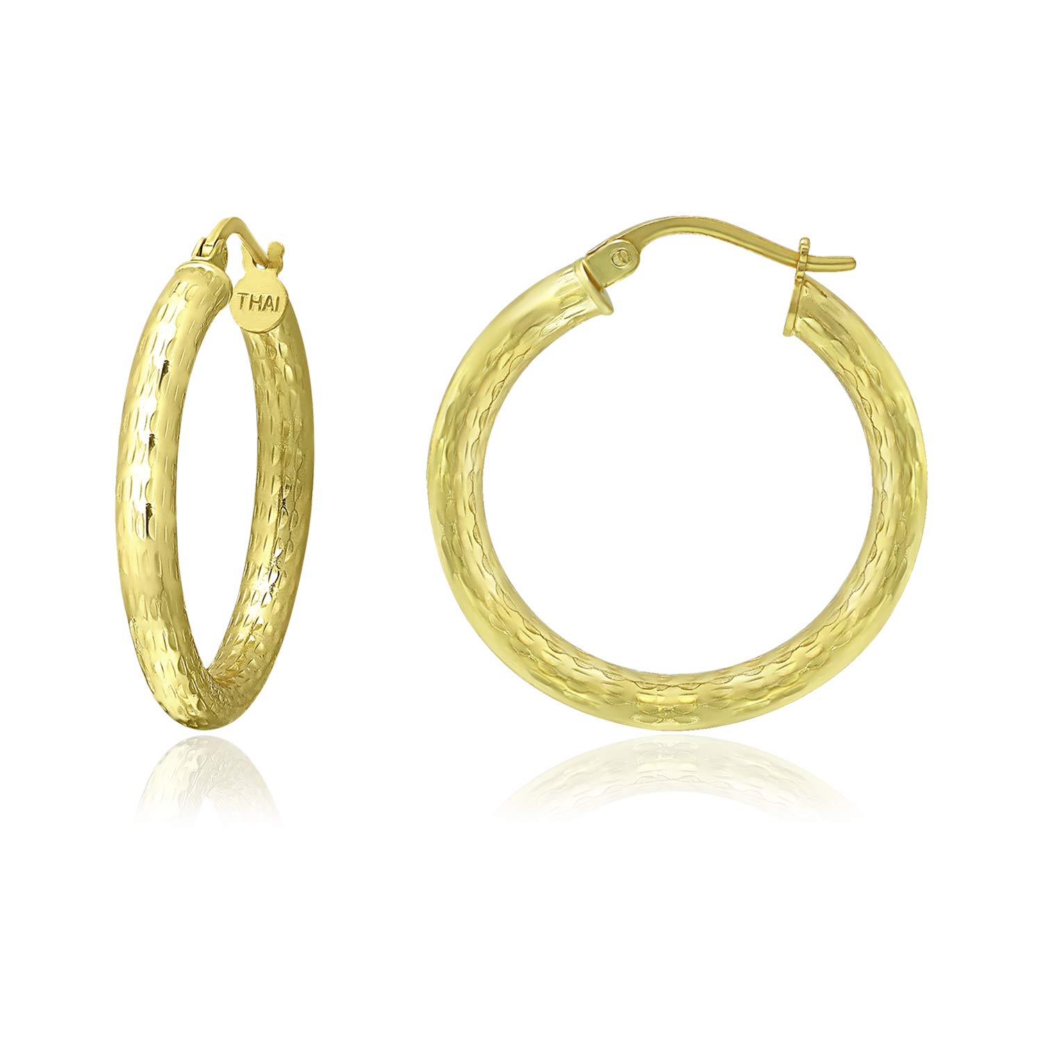 Sterling Silver 3mm Diamond-Cut Round Hoop Earrings for Women - 15mm to 50mm Size Range - Elegant Everyday & Party Jewelry Gift