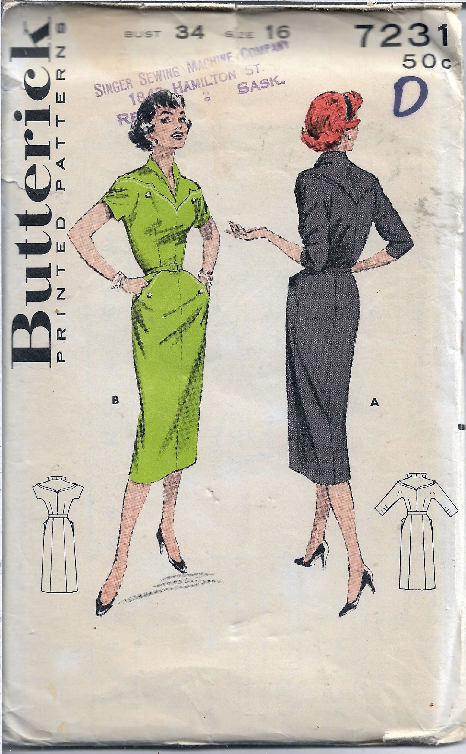 Vintage Butterick 7231 Ladies Casual Dress Sewing Pattern - 1950s Retro Style DIY Dressmaking for Tea Parties & Cocktail Events