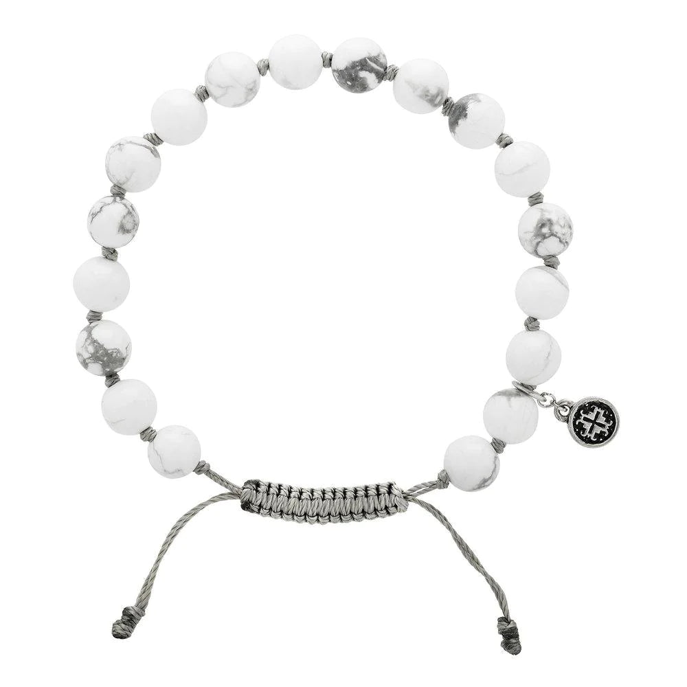 White Howlite Stone Men's Bracelet - Mala & Mantra Beaded Spiritual Jewelry for Meditation, Yoga & Positive Energy
