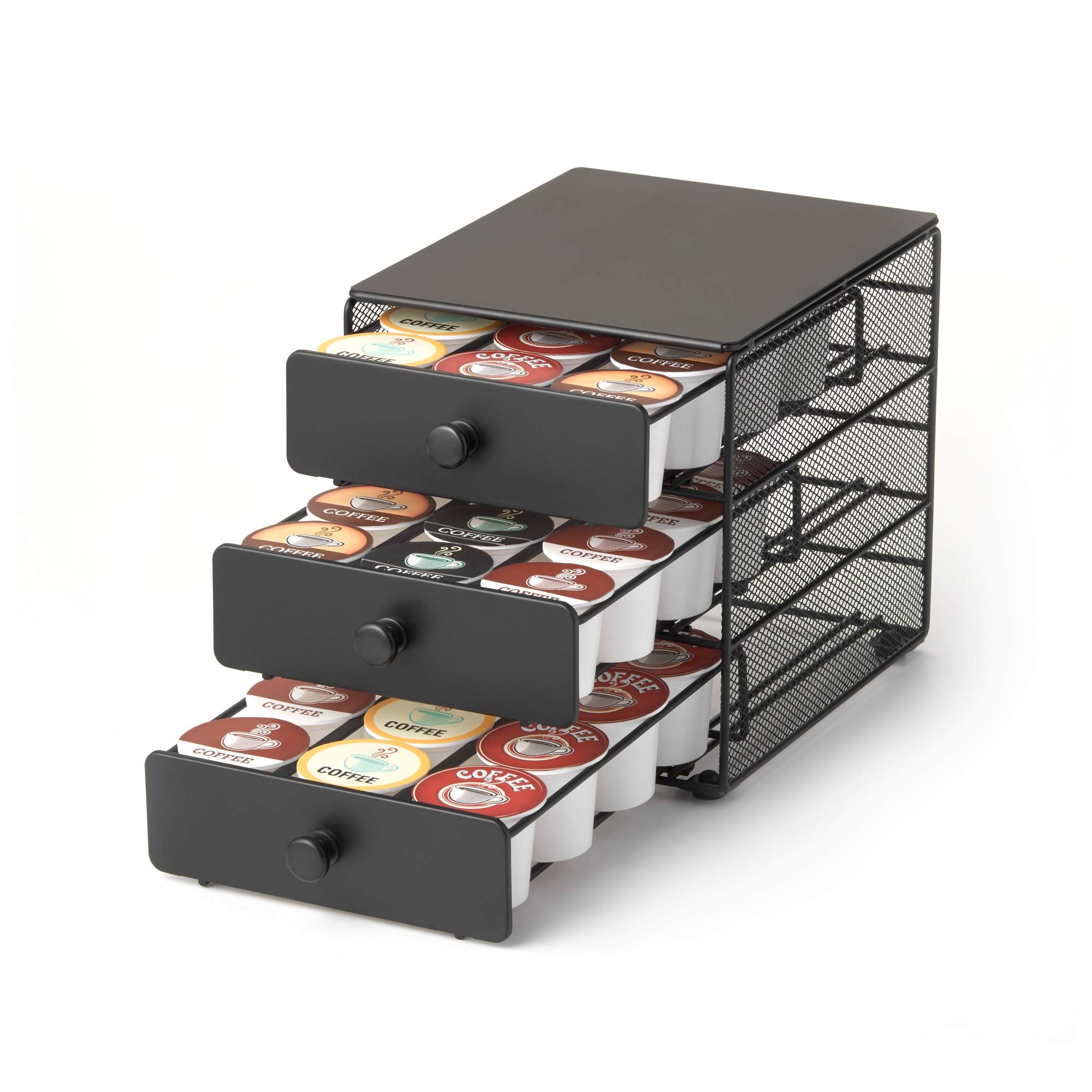 Premium 3-Tier Coffee Pod Organizer - Holds 36 K-Cups, Compatible with Keurig & Most Single-Serve Coffee Pods - Space-Saving Black Satin Drawer for Home, Office & Kitchen Coffee Stations - Perfect for Coffee Bars, Break Rooms & Small Spaces