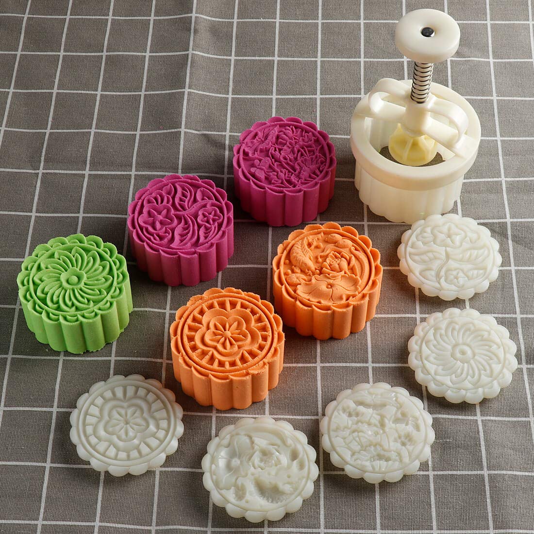 150g 5pcs Adjustable Cookie Stamps Set - Moon Cake Mold & Christmas Cookie Press for DIY Baking, Hand Press Cutter for Cookies, Cakes & Pastries - Perfect for Holiday Baking, Home Decor & Gift Making
