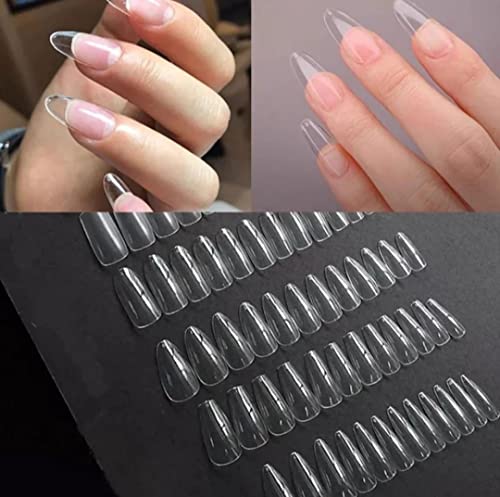 50pcs Clear Coffin Press On Nails for Women - Glue Included, Lightweight Acrylic Fake Nails with Nail Art Designs, Reusable Artificial Nails for Parties, Weddings & Special Occasions