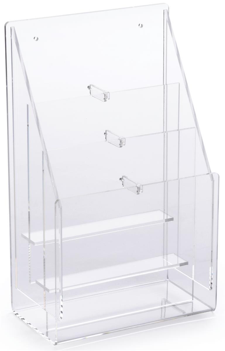 Displays2go Clear Acrylic Pamphlet Rack - Countertop & Wall Mount Brochure Holder with 6 Adjustable Pockets - Perfect for Retail Stores, Offices, and Trade Show Displays