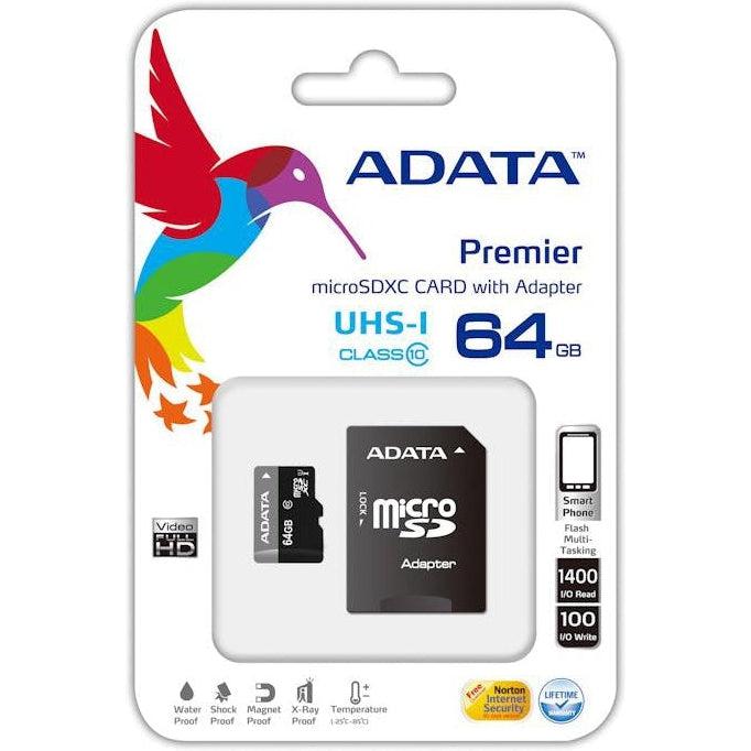 Adata 64GB Micro SDXC Card Class 10 UHS-I Memory Card - High Speed Storage for Smartphones, Cameras, Drones & Gaming Consoles