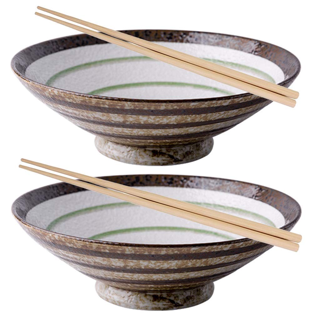 Premium Ceramic Bowl Set with Chopsticks - Durable, Microwave & Dishwasher Safe - Ideal for Soup, Cereal, Salad, Pasta - Stackable Design for Space Saving - Perfect for Home Dining, Parties & Meal Prep