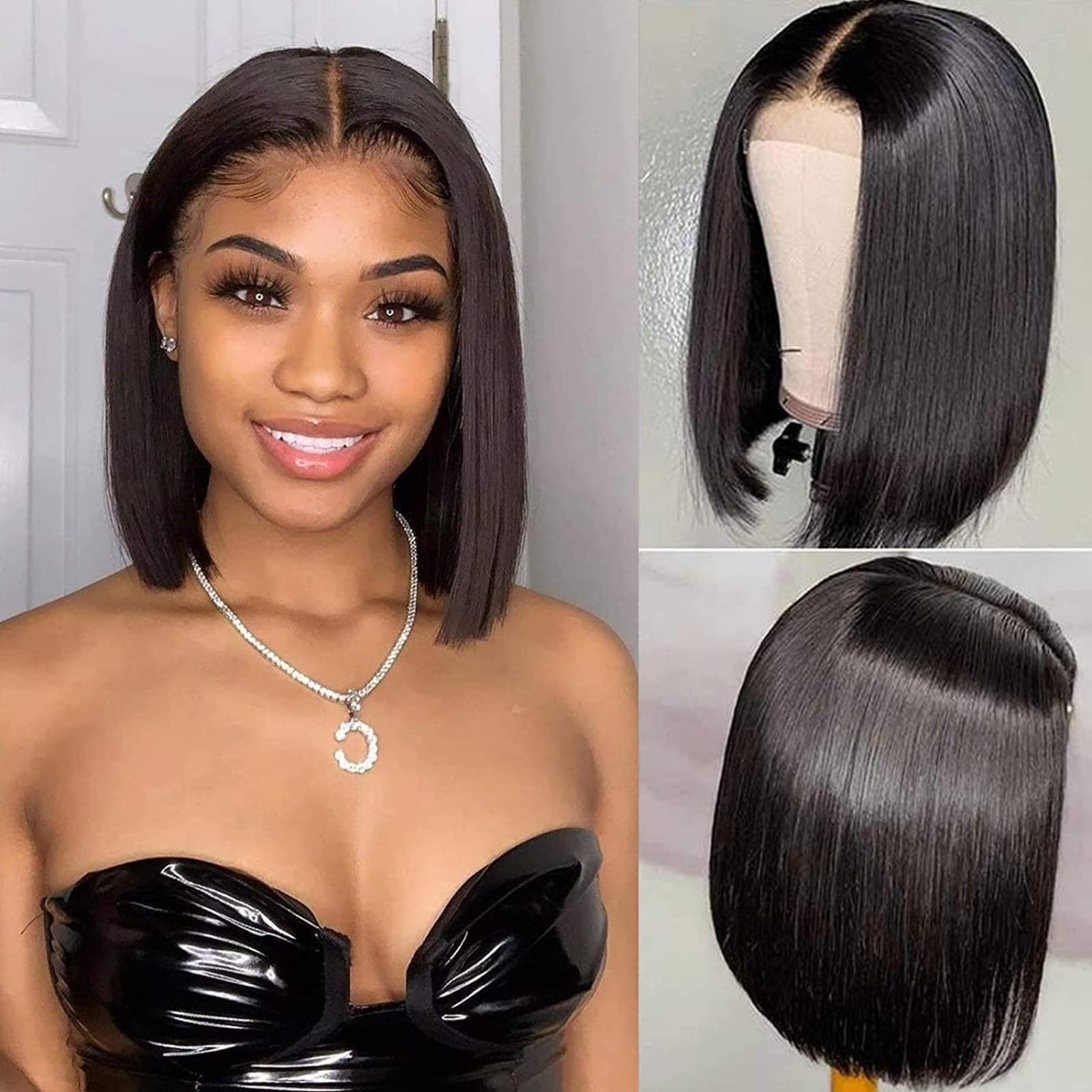 Short Bob Wigs for Black Women - 12inch Straight Human Hair Wigs with 4x4 Lace Closure | Natural Look for Everyday Wear, Parties & Special Occasions