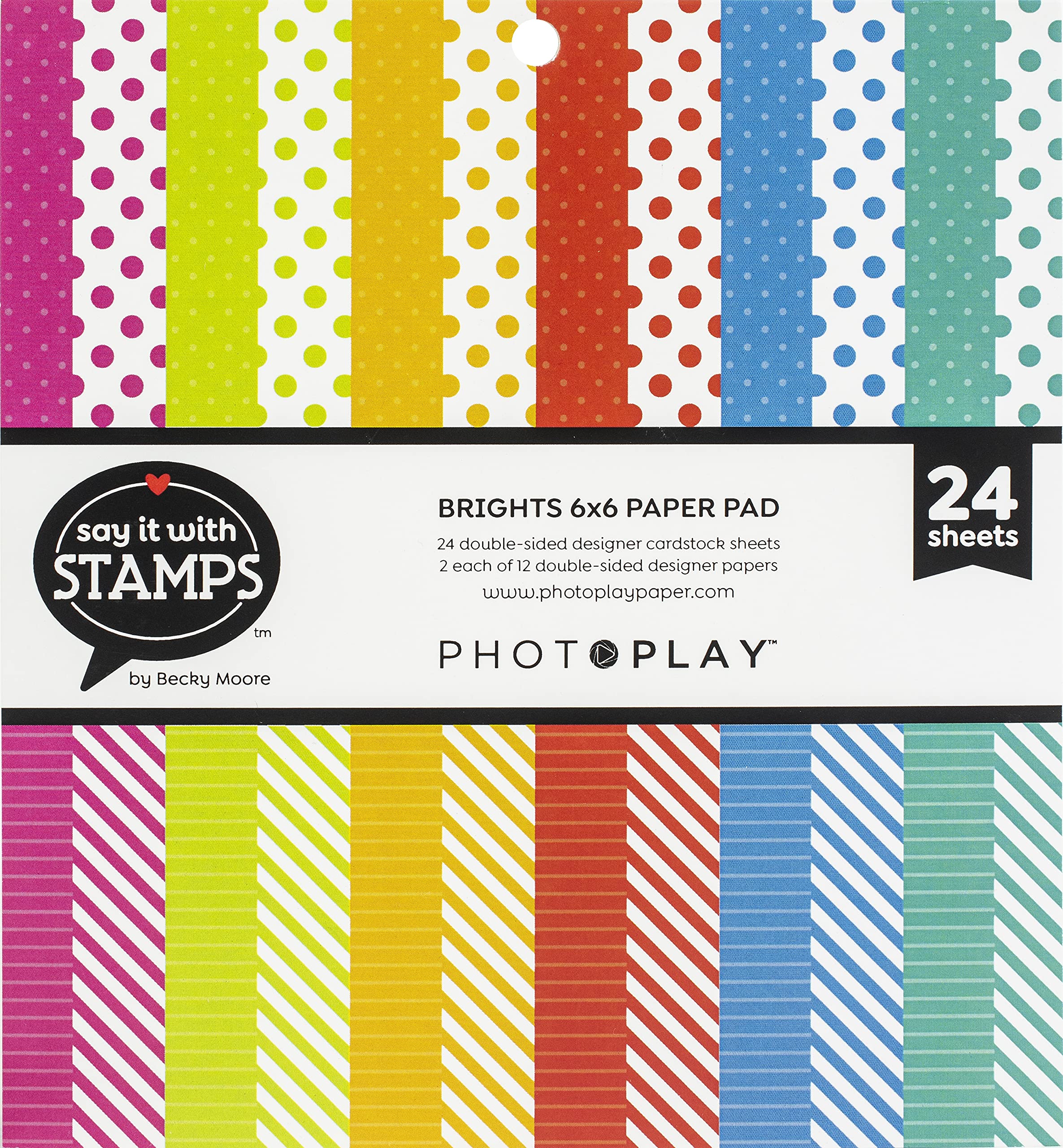 Photo Play Paper PHOTOPLAY SIWS Paper - Say It with Stamps Brights Dots & Stripes Pattern Scrapbooking Paper for Card Making, DIY Crafts, and Memory Albums