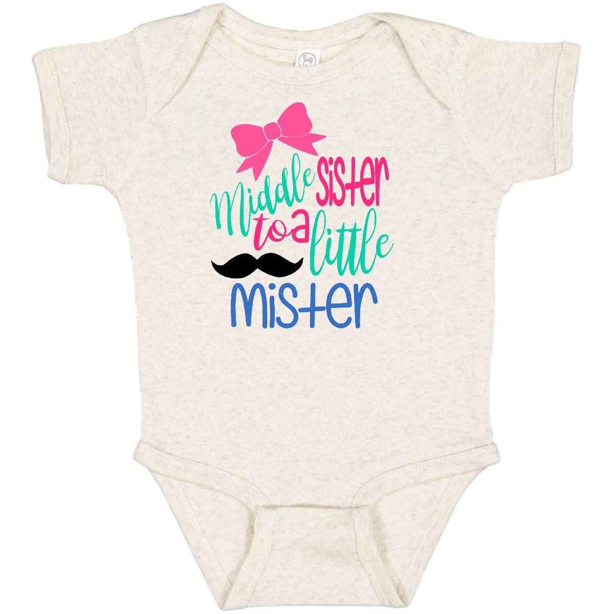 Inktastic Middle Sister to a Little Mister Baby Bodysuit - Cute Sibling Outfit for Newborns & Infants - Perfect for Family Photos, Birth Announcements & Matching Sibling Looks