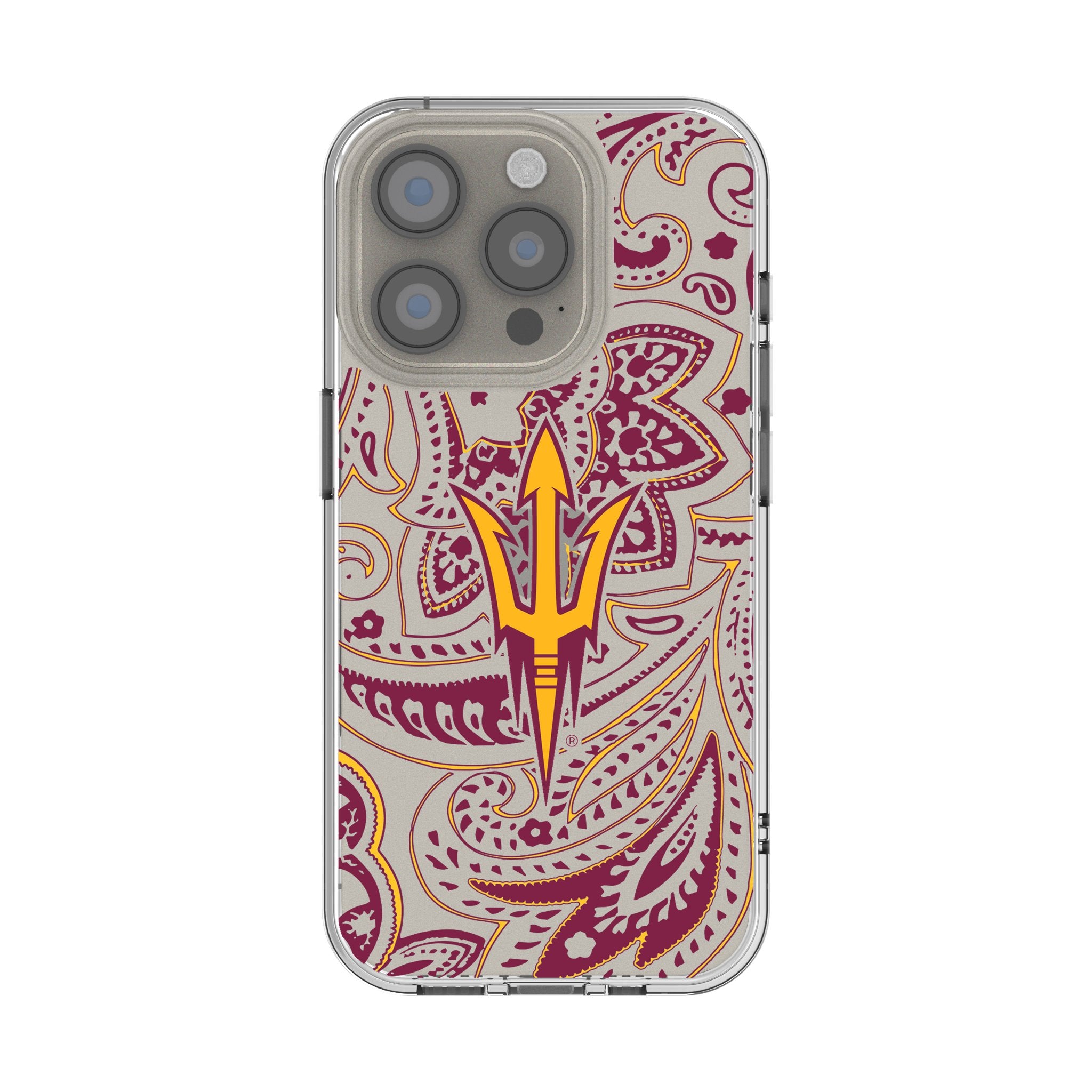 Arizona State University Sun Devils Paisley Clear Phone Case for iPhone 13/14/15 Pro Max - Stylish Protective Cover for College Fans & Alumni - Perfect for Game Days, School Spirit & Daily Use