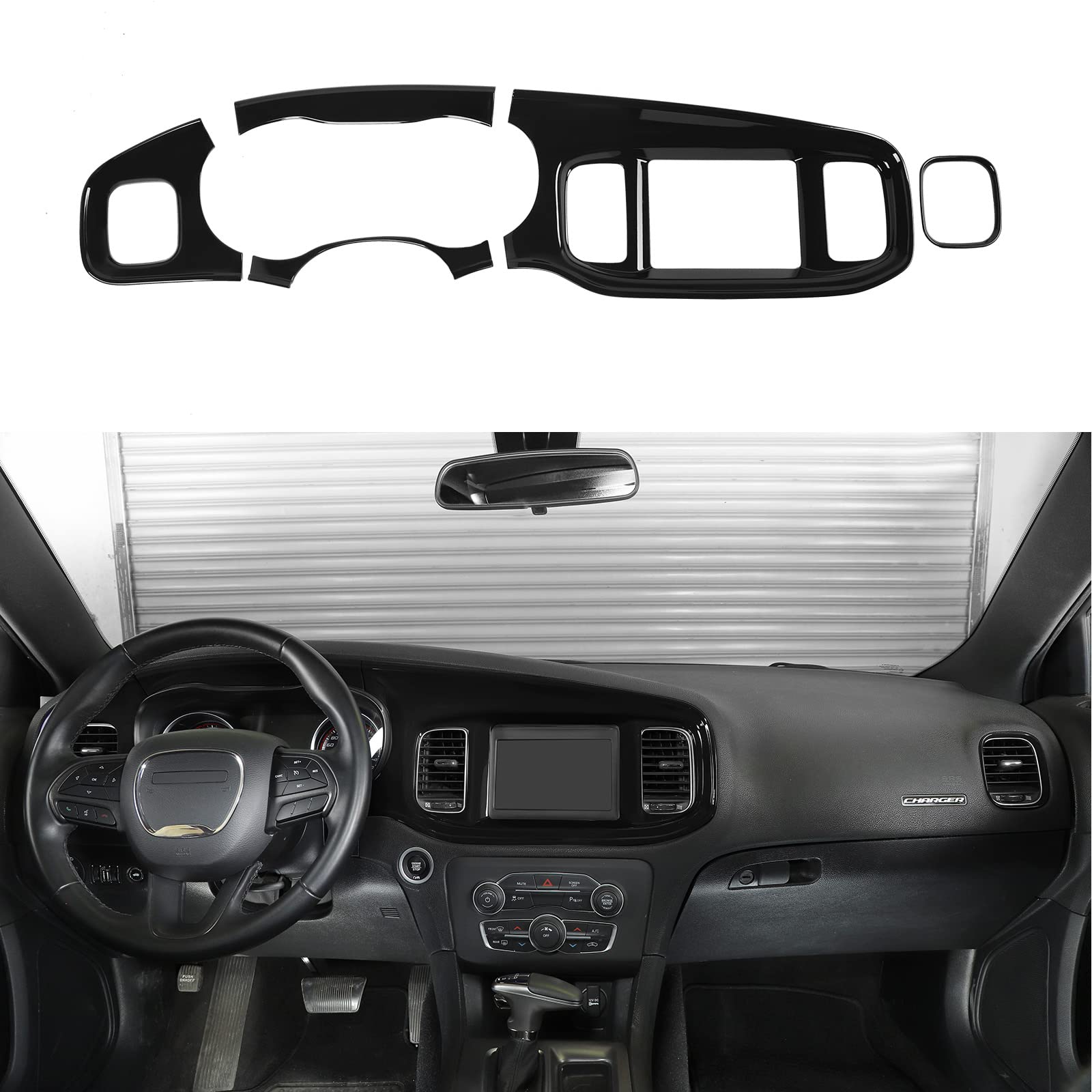 Linskip Dashboard Trim Kit for Dodge Charger 2015-2023 - Center Console Panel Cover & Interior Accessories (5-Piece Set, Black) | Perfect for Car Interior Upgrade & Customization