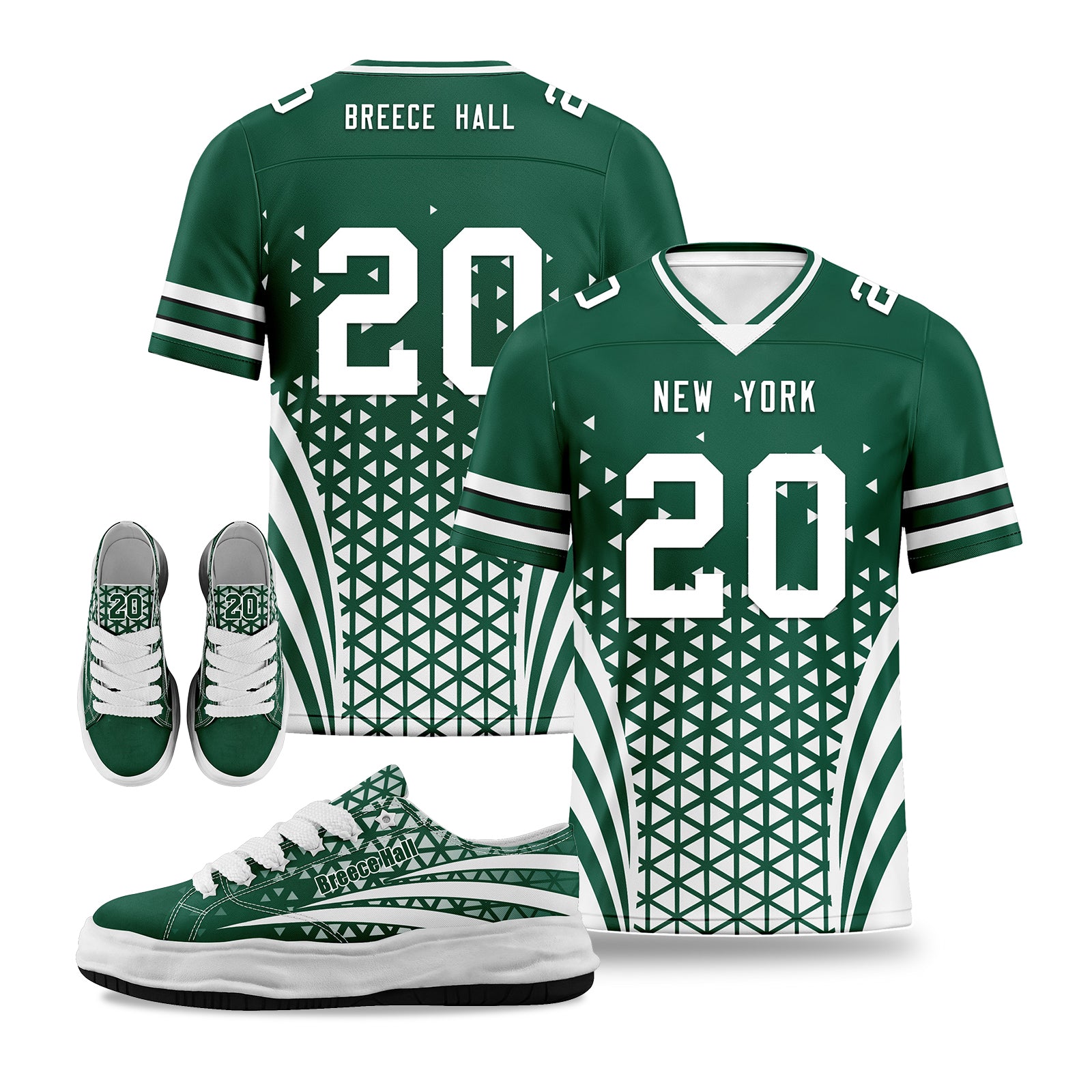 Custom Green & White New York Football Jersey with Matching Sports Shoes - Personalized Combo Set for Fans & Players | Game Day Outfit & Training Gear | D023031-28