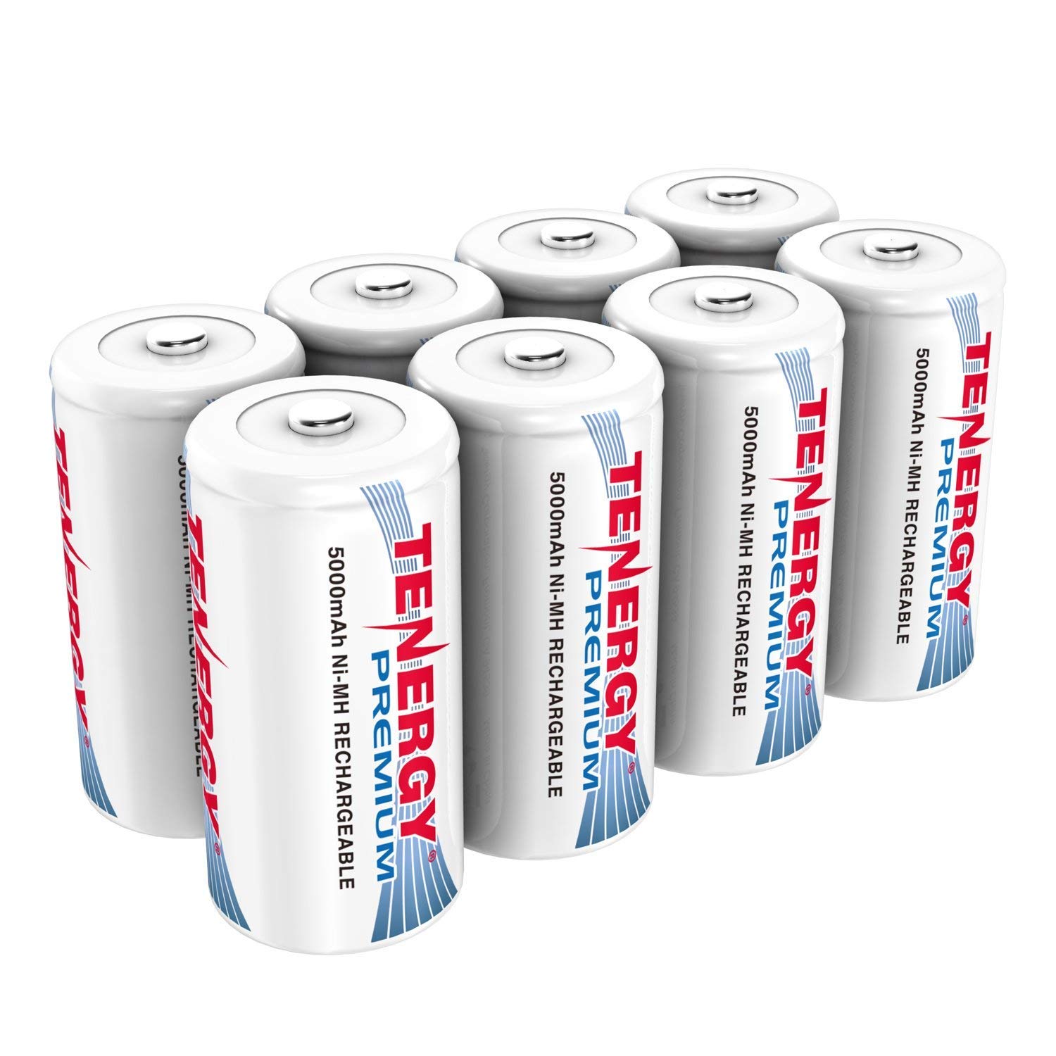 Tenergy Premium Rechargeable C Batteries 5000mAh NiMH - 8 Pack High Capacity C Cell Batteries for Flashlights, Toys, and Electronic Devices - Long Lasting Power Solution