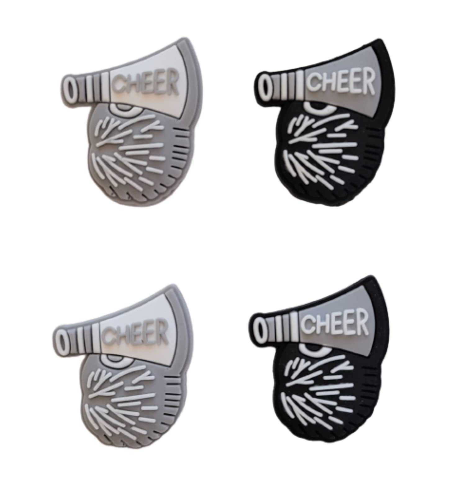 Cheerleader Football Raider Shoe Charms for Crocs Clogs - Set of 4 (Gray & Black) - Perfect for Game Day, Sports Events & Crocs Accessories