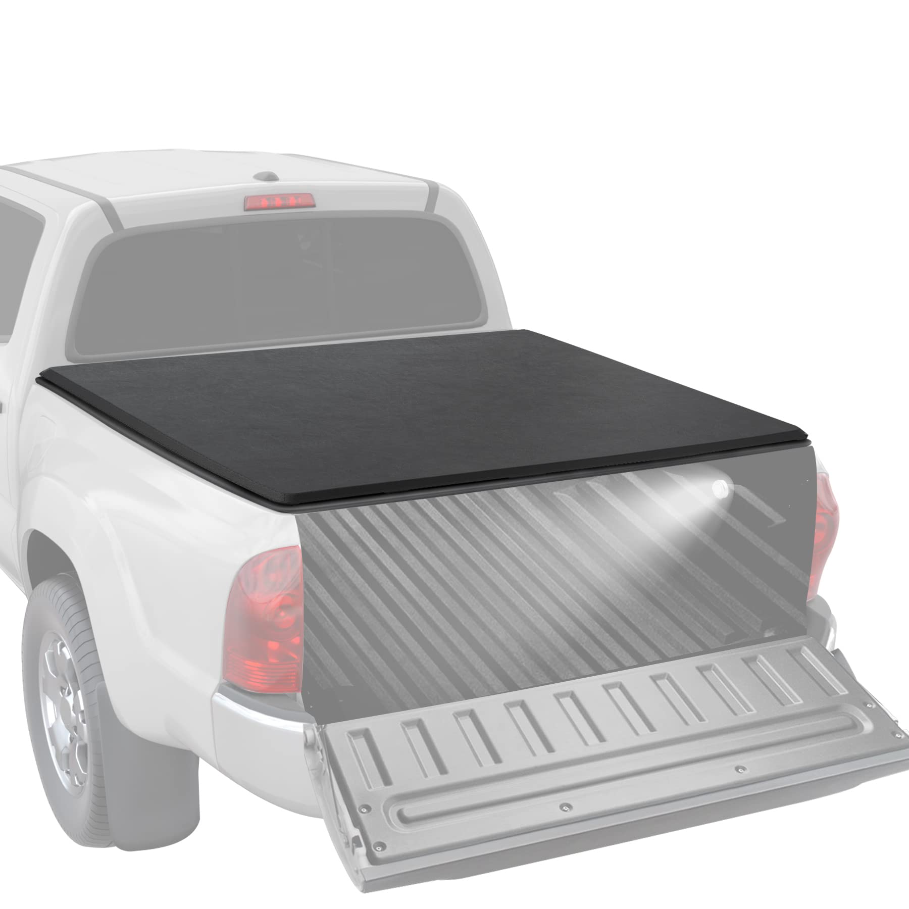 CARMOCAR Soft Quad Fold Tonneau Cover for 2009-2018 Dodge Ram 1500 2500 | 6.5FT Truck Bed Cover with LED Light | Compatible with Non-Rambox Models | Weatherproof & Durable Truck Accessory for Cargo Protection & Hauling