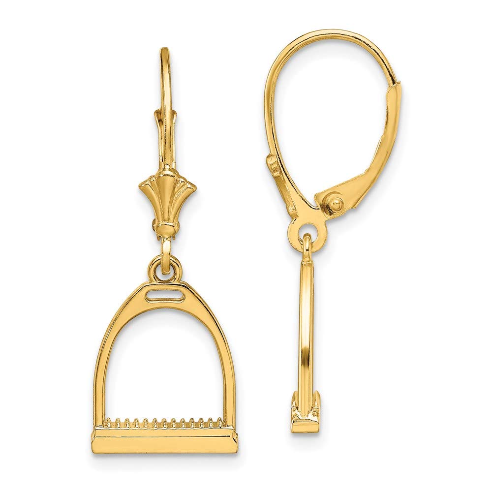 14K Yellow Gold 3D Small Horse Stirrup Leverback Earrings for Women - Elegant Equestrian Jewelry Gift for Horse Lovers - Perfect for Riding Events, Western Fashion & Everyday Wear