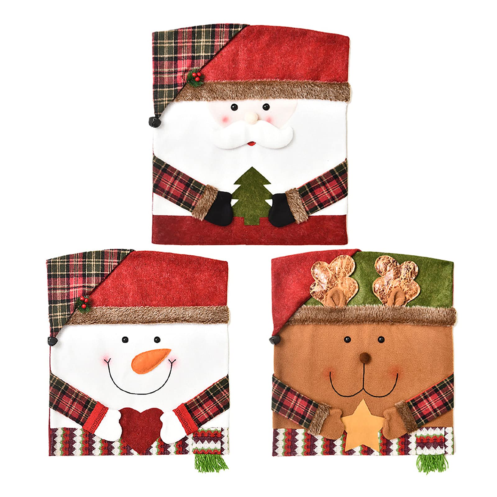 Goosacyon 3-Pack Christmas Chair Covers Set - Santa Claus & Cartoon Pattern Holiday Chair Back Covers for Dining Room, Kitchen, Home Decor | Perfect for Christmas Parties, Family Gatherings & Festive Home Styling