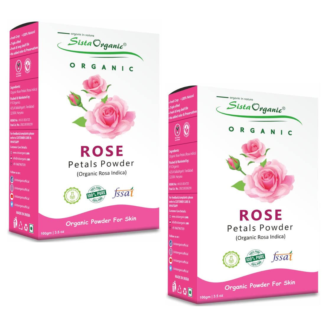 Organic Rose Petal Powder for Skin Whitening - 100% Pure Face Mask Treatment for Dark Spots & Scars | Sista Natural Skincare (Pack of 2, 200g Total) | DIY Facial Care, Brightening Treatment, Spa Day at Home
