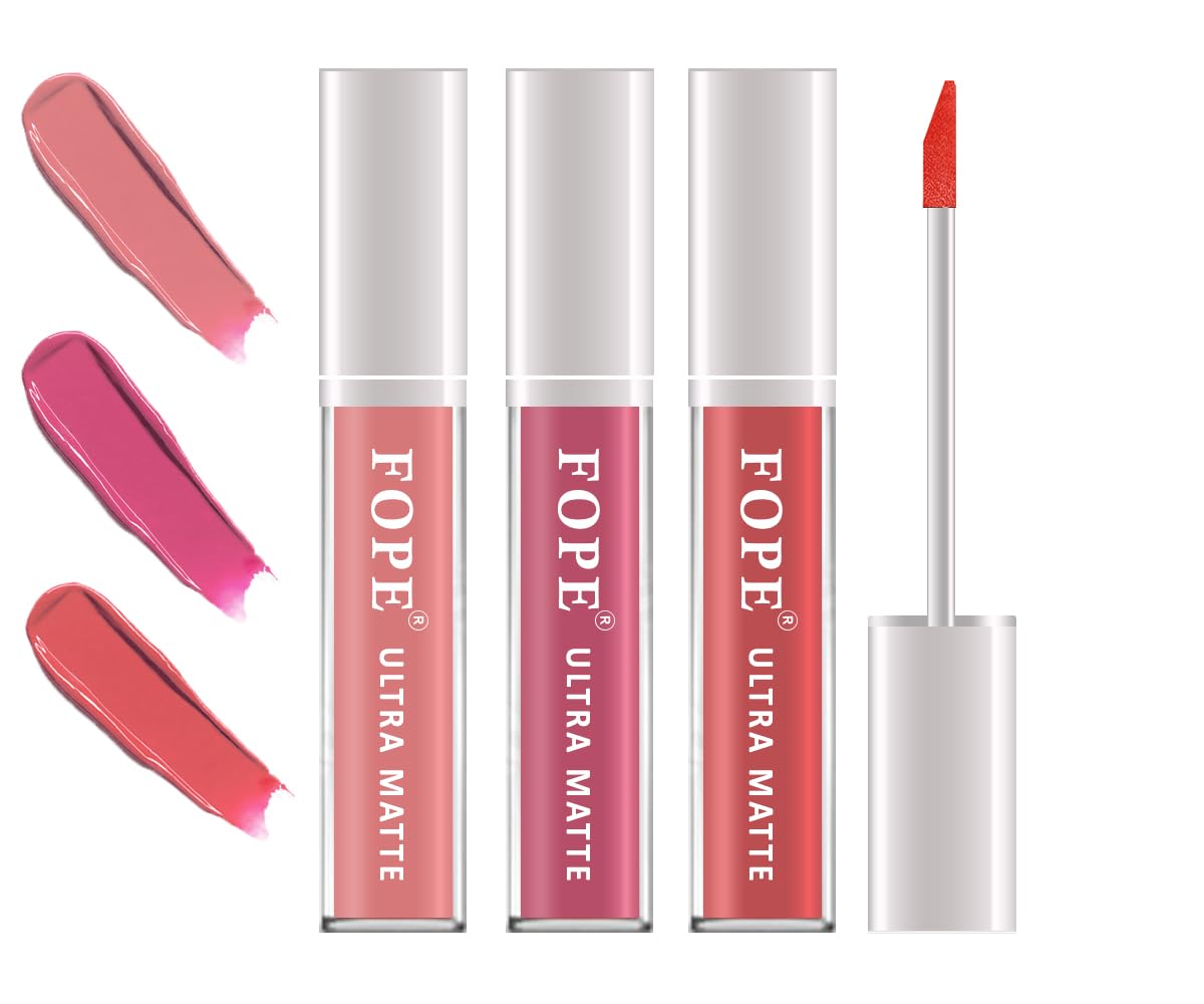 FOPE Ultra Smooth Liquid Matte Lipstick Set of 3 - Waterproof Long Lasting Lipstick for Women | Perfect for Everyday Wear, Parties & Special Occasions