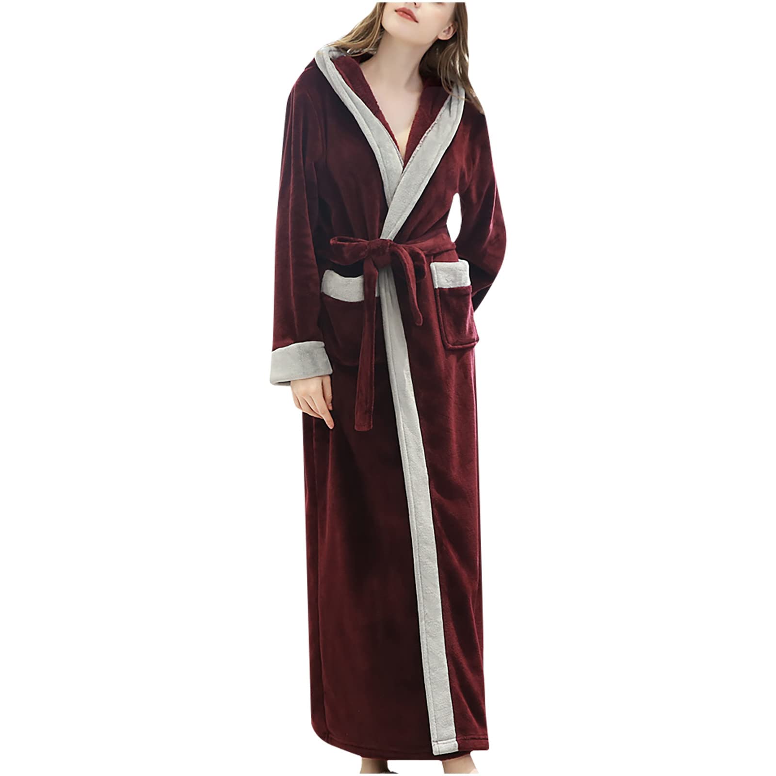 Women's Winter Long Sleeve Robe - Soft Fleece Bathrobe with Pockets for Couples, Home, Spa & Lounge Wear - Warm Cozy Housecoat for Relaxing at Home