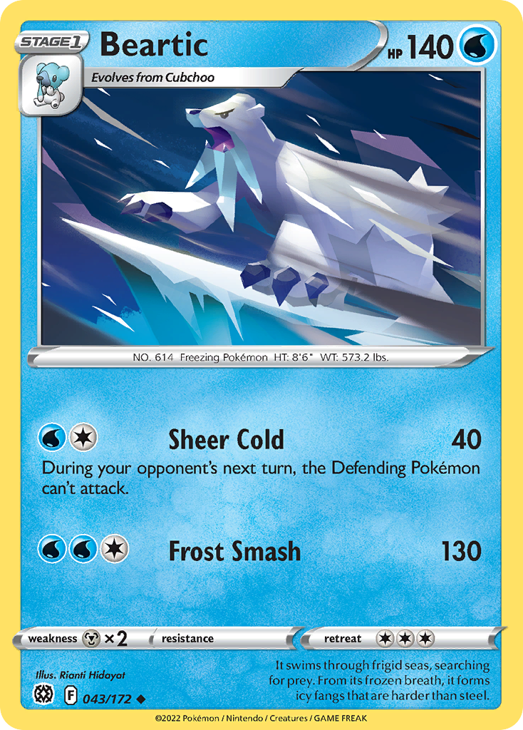 Beartic 043/172 Pokemon Trading Card - Rare Collectible for Battles & Trading | Perfect for TCG Enthusiasts & Competitive Play