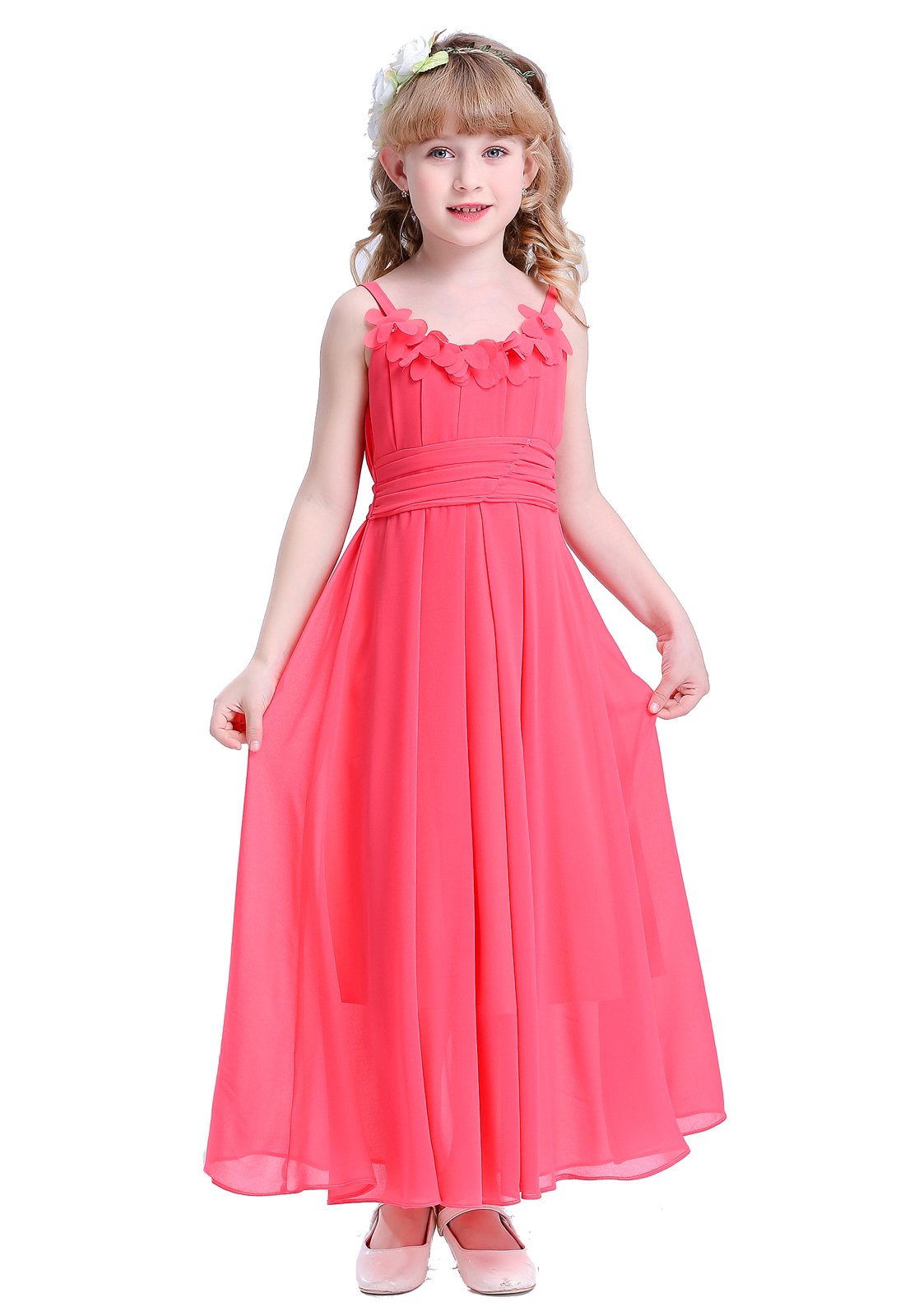 Happy Rose Long Chiffon Flower Girls Dress for Juniors & Bridesmaids - Elegant Formal Occasions, Weddings, Prom & Special Events