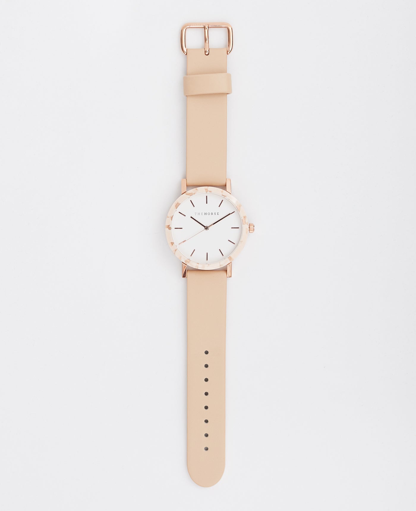 Peach Speckle Resin Watch Case - White Dial with Rose Gold Indexing & Vegetable Tan Leather Strap - Perfect for Casual, Office & Special Occasions
