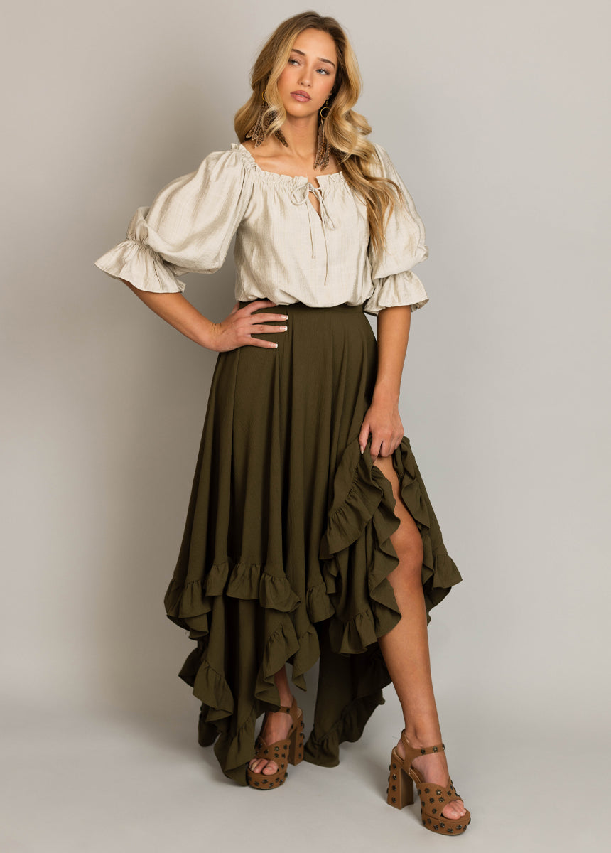 Stylish Olive Green Sen Skirt for Women - Comfortable & Trendy Midi Skirt for Casual Outings, Office Wear & Summer Fashion