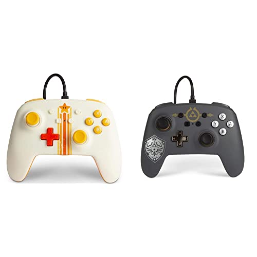 PowerA Enhanced Wired Controller for Nintendo Switch - Mario Vintage Star & Hylian Shield Design | Official Licensed Gamepad with Ergonomic Grip | Perfect for Mario Kart, Smash Bros & Zelda Gaming Sessions