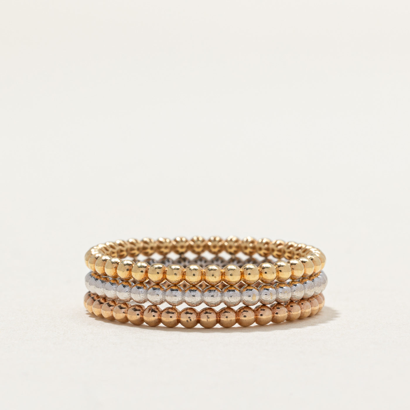18K Tri-Tone Gold Beaded Band Ring - 5.9mm Wide - Size 9.25 - Elegant Stackable Jewelry for Women - Perfect for Weddings, Anniversaries & Everyday Wear