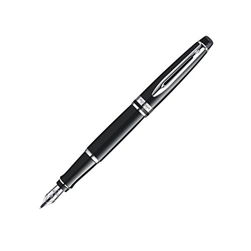 Waterman Expert Black Lacquer Fountain Pen with Chrome Trim - Medium Nib Luxury Writing Instrument for Professionals, Business Gifts & Calligraphy